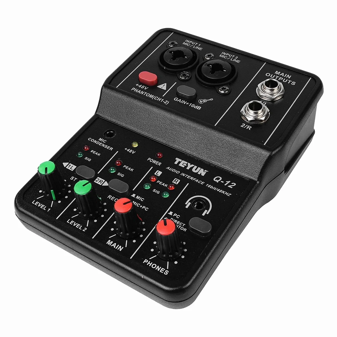 Sarini Mixer audio Mini USB a 2 canali, sistema console professionale per tavola armonica, alimentazione 48 V, mini mixer per streaming live, karaoke e registrazione