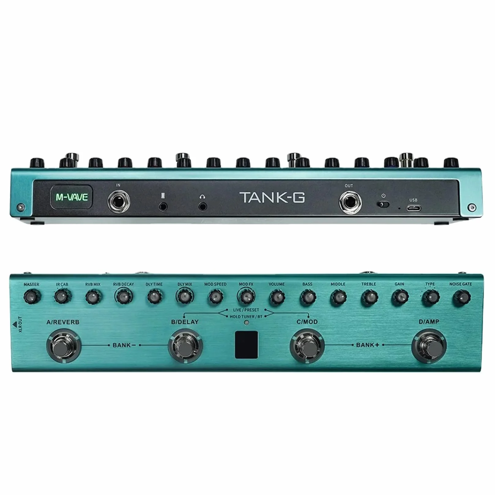 M-VAVE TANK G V 2 Pedale per chitarra multieffetto, 36 preset modificabili, Chorus, Delay, Reverb, MOD, IR terze parti, registrazione, sintonizzatore, batteria integrata