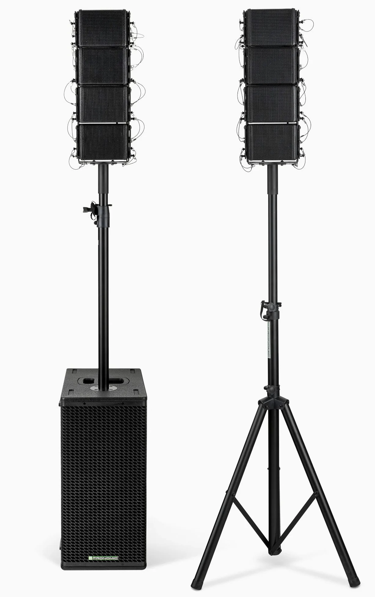 Pronomic V-Array Medium Set - Sistema PA attivo con 1680 Watt (RMS) - Adatto fino a circa 150 ascoltatori - 1x Subwoofer con 2x altoparlanti da 10" - 8x Top con altoparlanti da 4" + tweeter