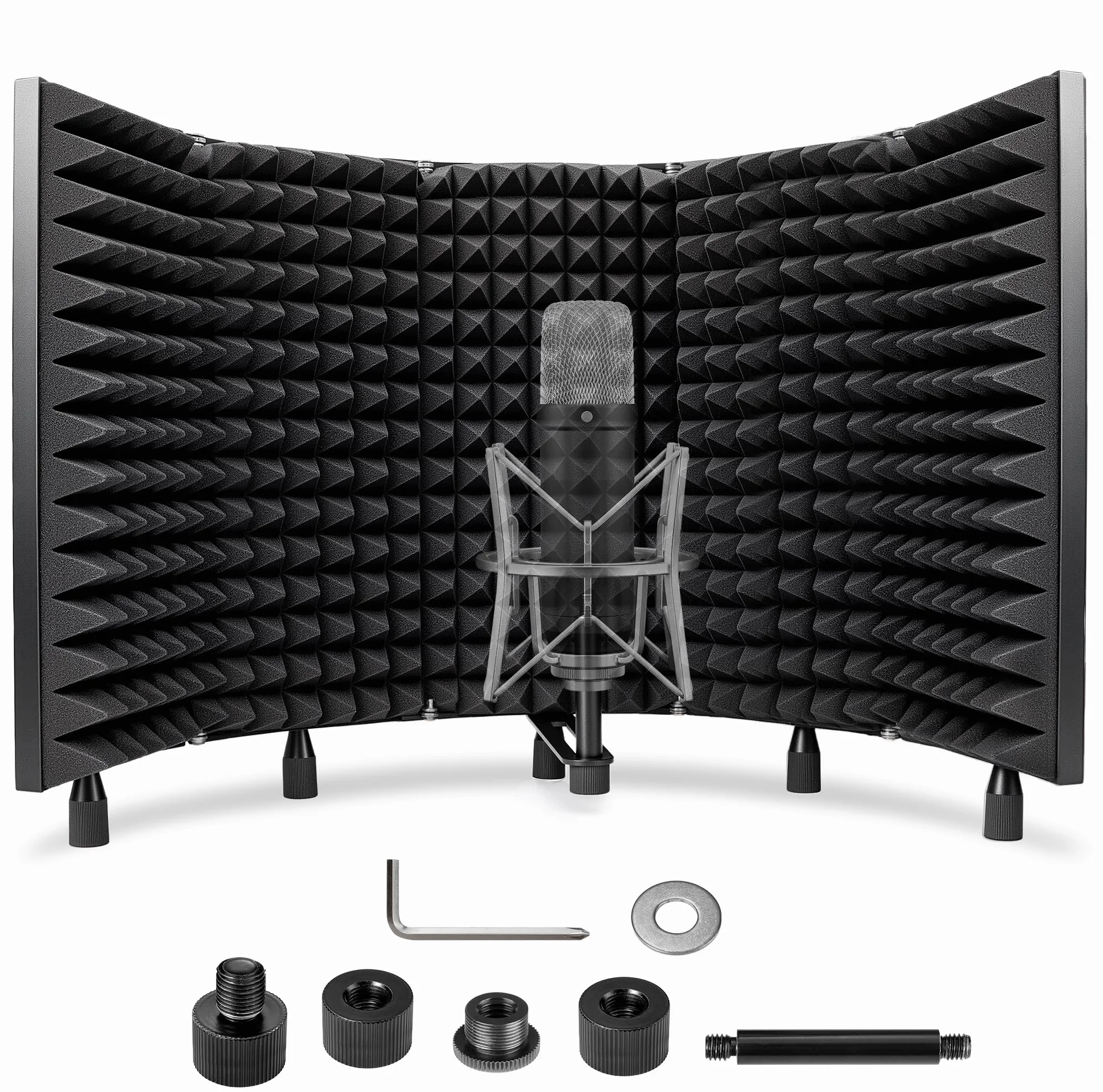 CAHAYA Scudo di Isolamento per Microfono Pieghevole: Scudo Insonorizzanti a 5 Pannelli Fonoassorbenti per Studio di Registrazione Pannelli Acustici con Adattatore per Microfono da 3/8" a 5/8"