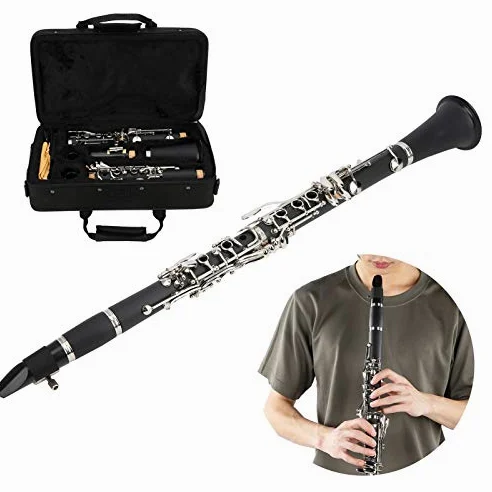 Strumento Musicale Clarinetto Chiave in Sib, Set Clarinetto 17 Chiavi in ​​Sib in Legno con Panno per Pulizia Scatola per Cacciavite a Lamella Strumento Musicale (BLACK)