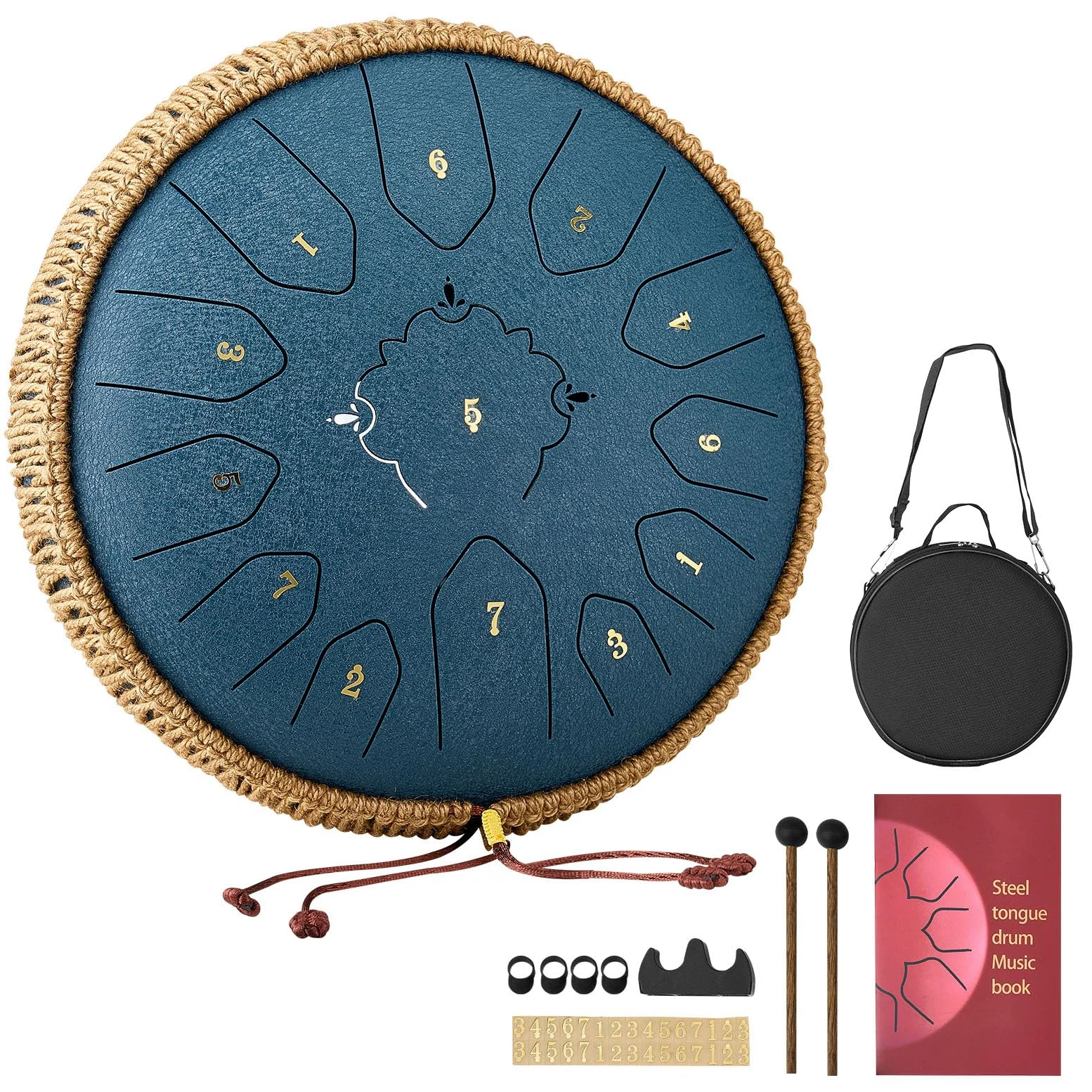 VEVOR Tamburo a Linguetta d'Acciaio, Strumento a Percussione Tonalità Do Maggiore Numero di Note da 13, Tamburi a Lingua in Do Maggiore con Bacchette, Strumento Musicale per Meditazione, Blu Navy