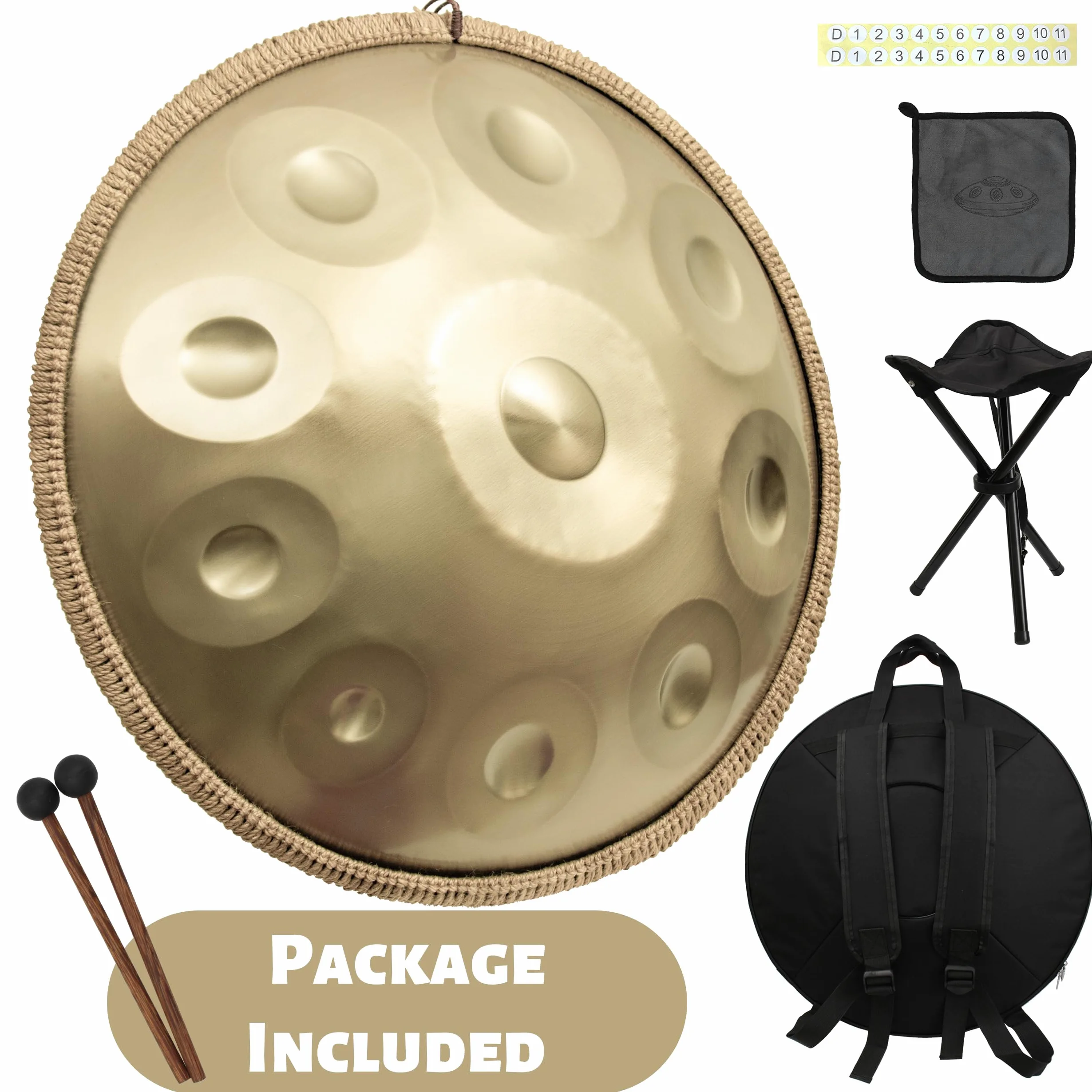 ANTETOK Tamburo armonico in D Minor 440hz 10 note 55,9 cm in acciaio con morbida borsa a mano, percussioni armoniche per la guarigione del suono, meditazione personale, yoga