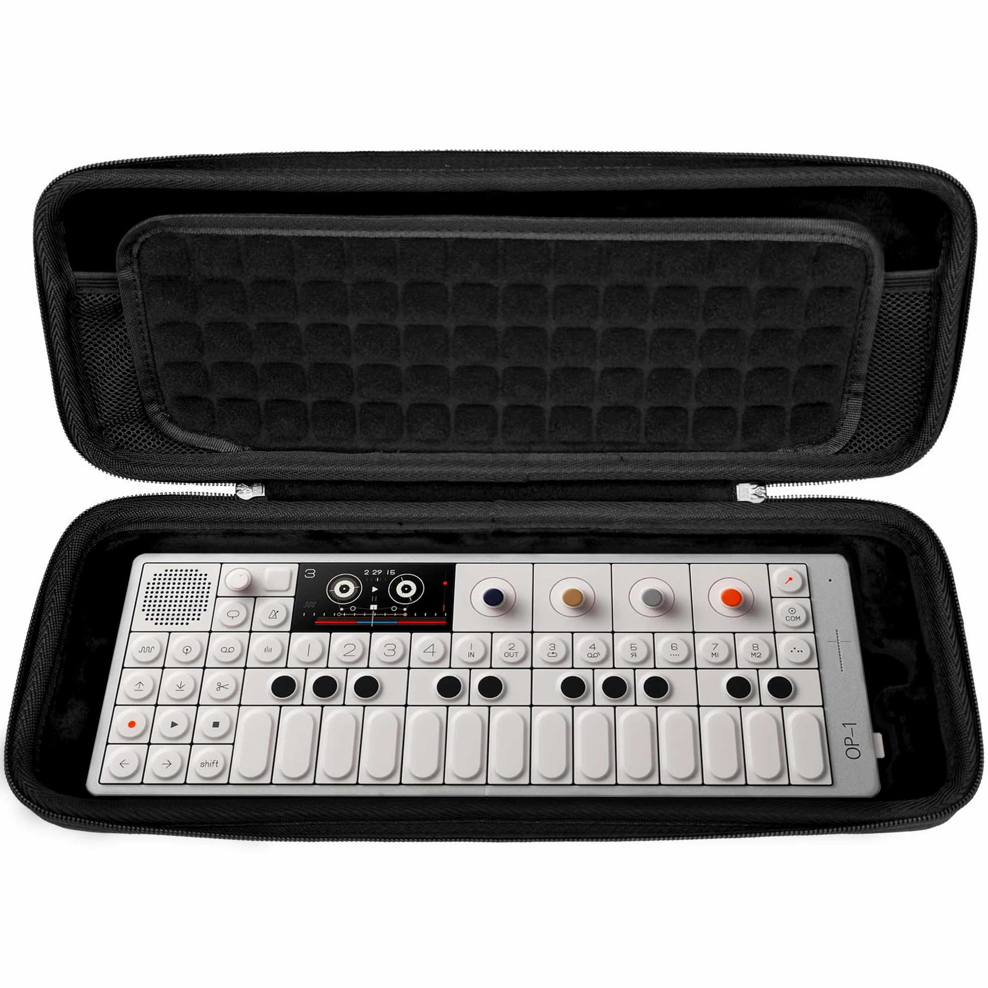 Musiin Custodia per sintetizzatore audio compatibile con Teenage Engineering OP-1 Field/OP-XY, custodia portatile per attrezzatura musicale con tasca superiore in rete e struttura scanalata per un