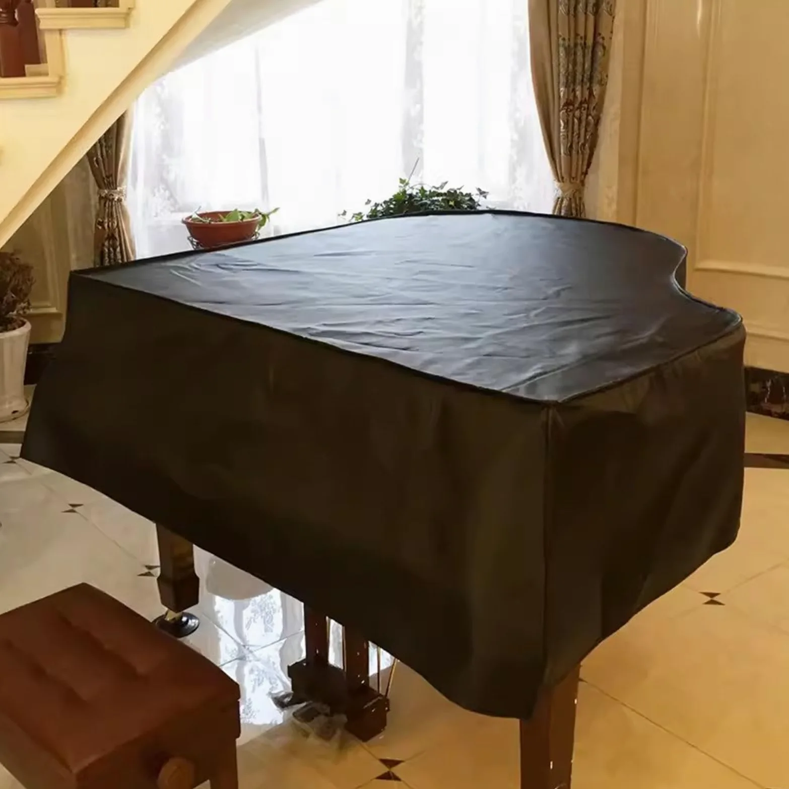 Copertura Nera per Pianoforte a Coda Copertura per Pianoforte a Coda per Bambini in Pelle Impermeabile con Copertura per Sgabello Copertura Protettiva per Pianoforte(A,180cm/71inch)