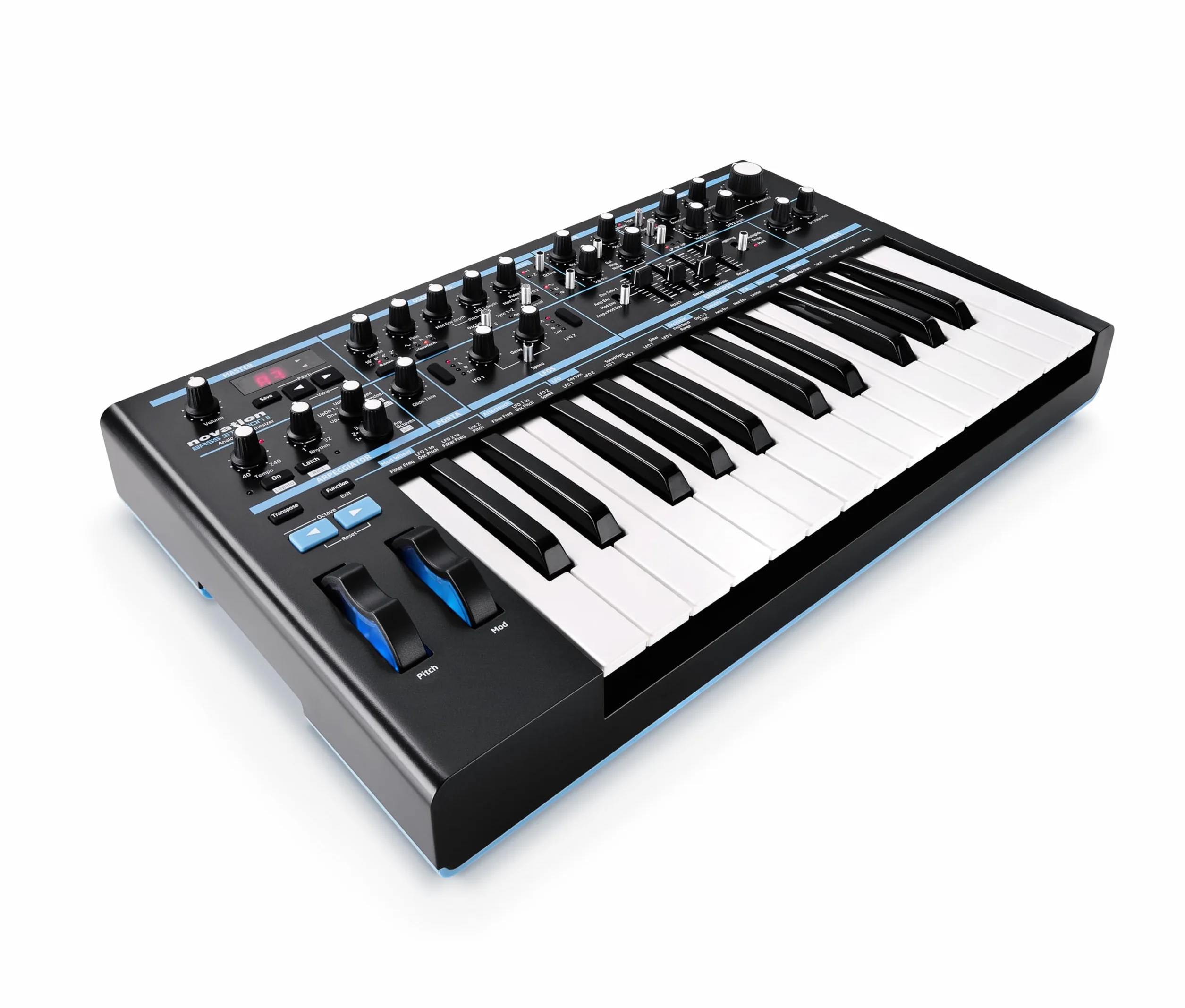 Novation Bass Station II, sintetizzatore monofonico analogico – include 64 patch di fabbrica, sequencer a passi basato sui pattern e arpeggiatore, due oscillatori e un sub-oscillatore aggiuntivo