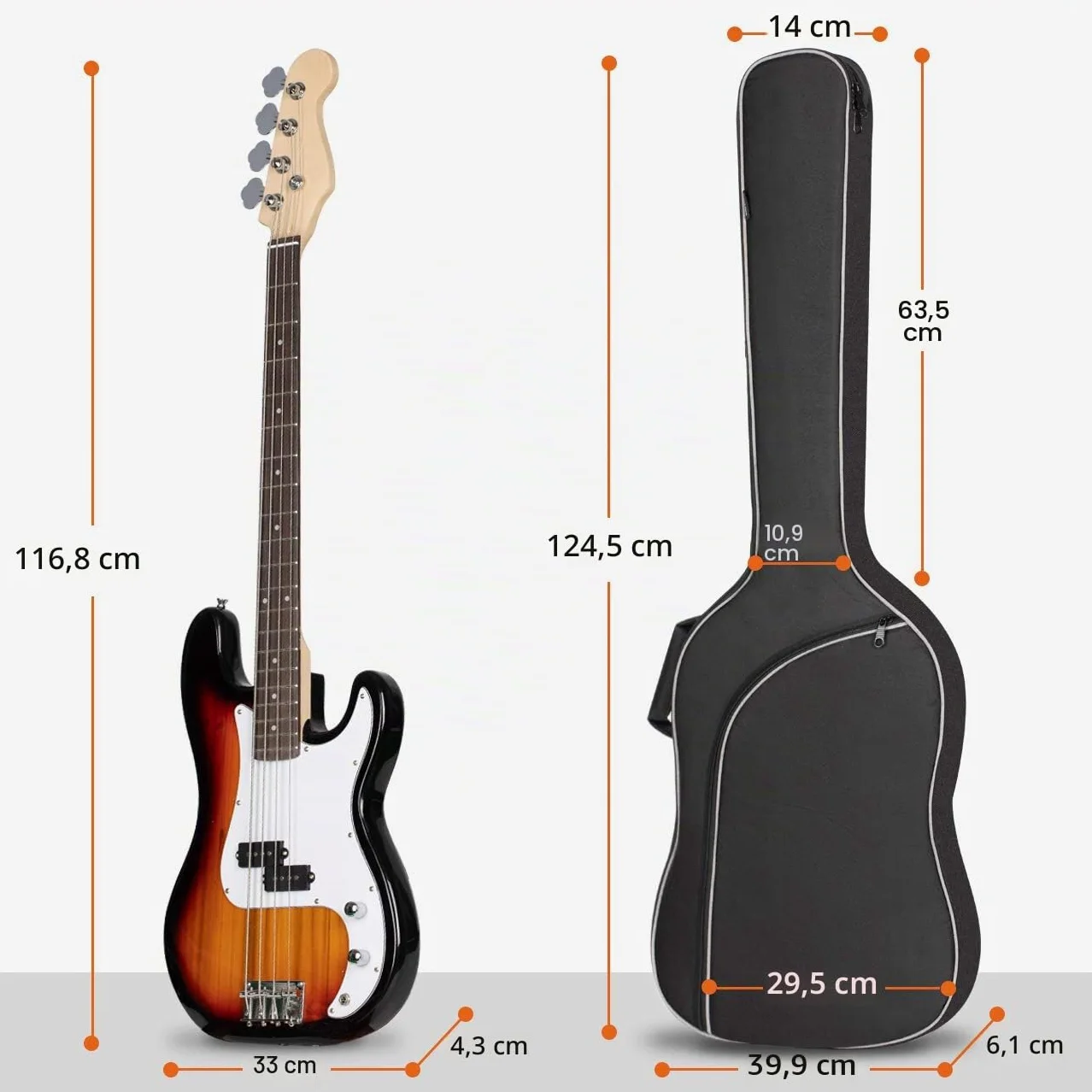 CAHAYA Borsa per Basso Elettrico Elettrico: Custodia per Basso con Imbottitura di 8mm Borse per Basso di 43 Pollici con Ampia Tasca Frontale per Spartiti o Libri Musicali Nero