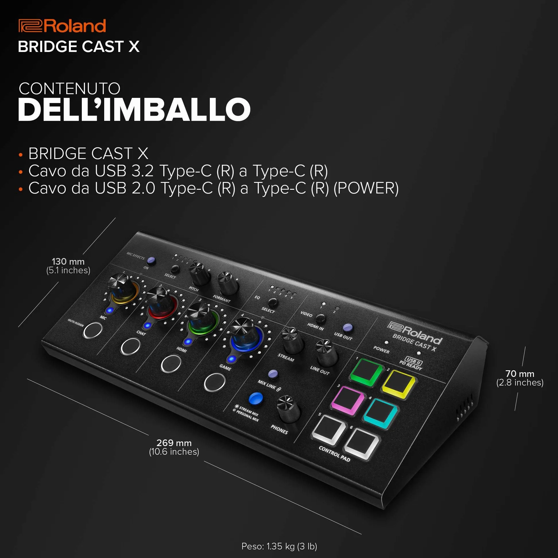 Roland BRIDGE CAST X Dual Bus Gaming Mixer & Video Capture | Interfaccia Pro per lo Streaming Audio per i Gamer Online e Molto Altro | DSP Hardware a 32-Bit | Connettività USB-C