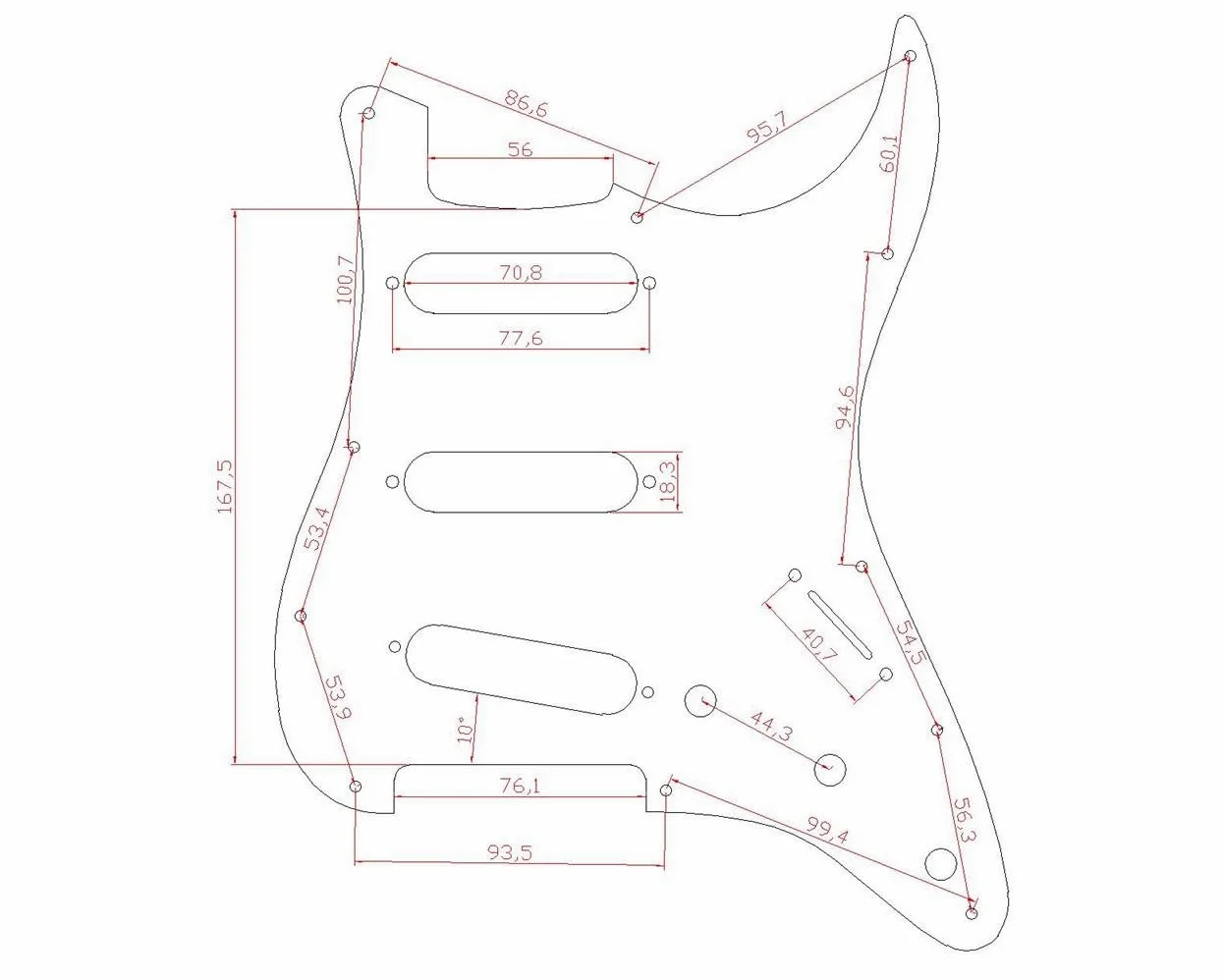 KAISH Battipenna a 11 fori ST/Strat Style SSS Pick Guard con piastra posteriore ST Tremolo Trem copertura per USA/Messico Stratocaster/Strat rosso perla