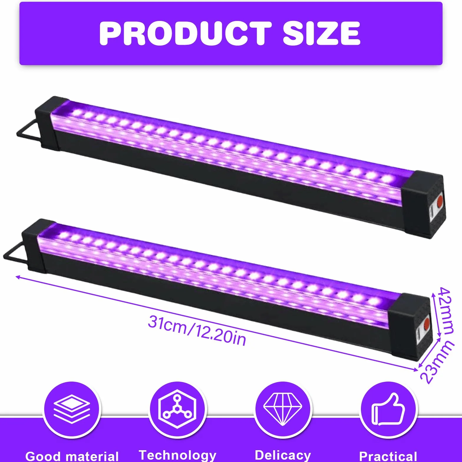 PORFOYO 2 Pezzi LED Luce Nera Bar Luce Nero Portatile UV Tubo Luce Lampada Viola LED UV Tubo Per Sera, Pittura Fluo, Poster Fluorescente, Halloween, Natale