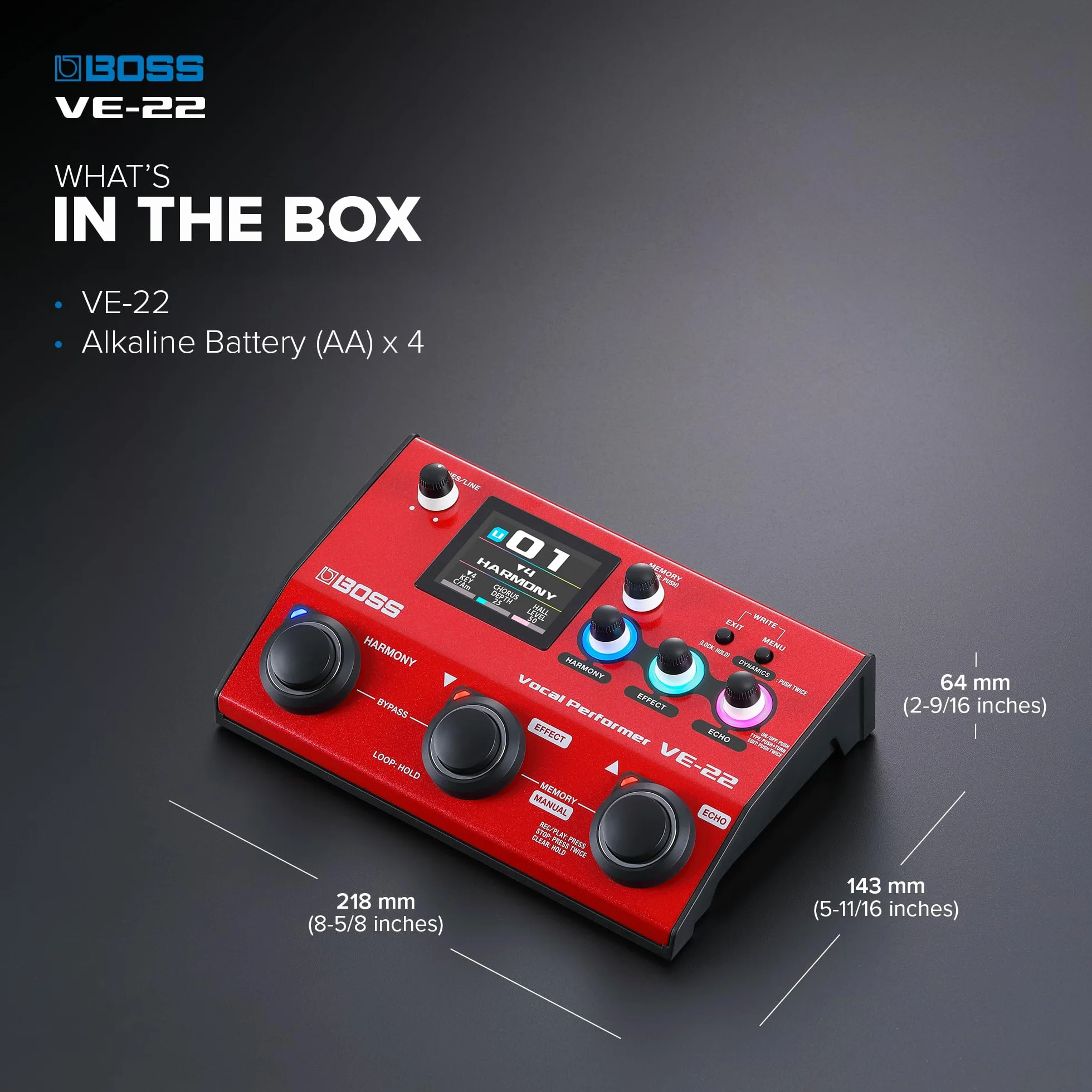 BOSS VE-22 Vocal Performer | Processore Multi-Effetto Avanzato per i Cantanti | Potenti Funzioni di Armonizzazione e Doubling | Correzione Automatica dell'Intonazione | Ideale per Esibirsi sul Palco