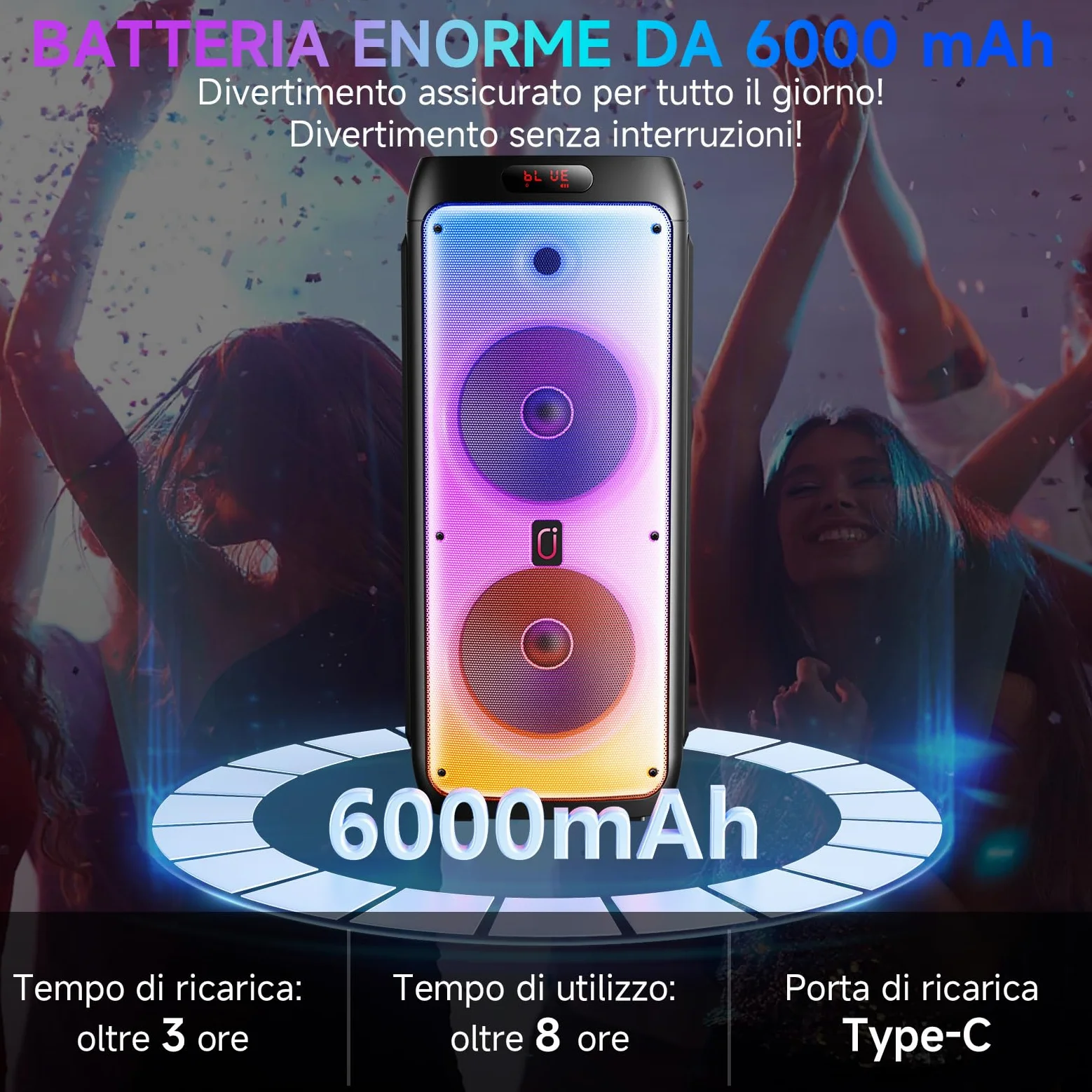 JYX Sistema Karaoke con 2 Microfoni Wireless, Altoparlante Karaoke Bluetooth Portatile Professionale con Luci LED, Ideale per Feste in Famiglia e Regali, Supporta USB/TF/AUX/MIC/TWS