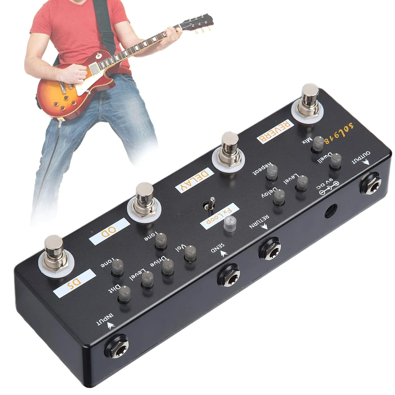 Pedale Multieffetto per Chitarra Overdrive Delay Reverb Distortion Fx LOOP Pedale per Chitarra con Regolazione della Manopola
