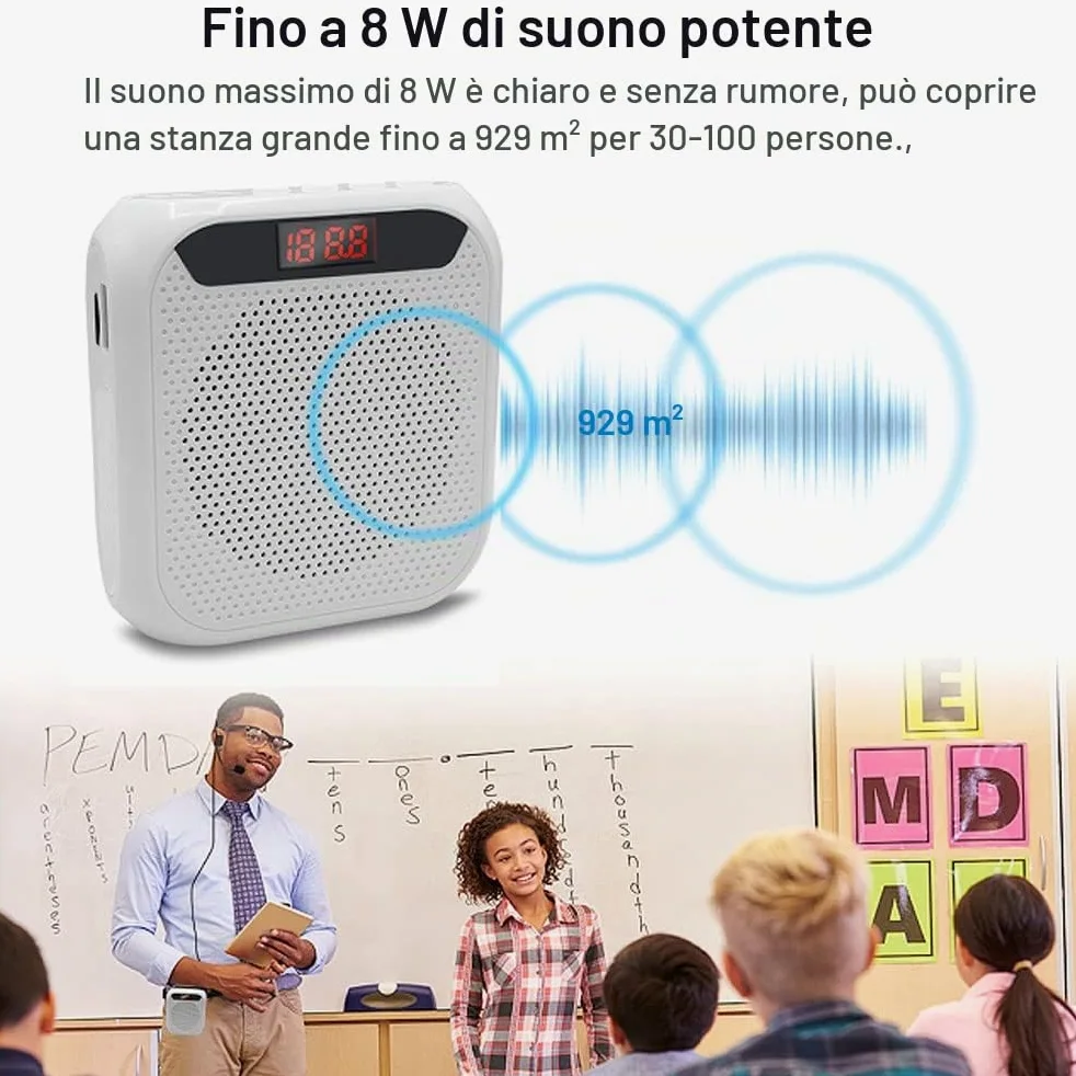 Amplificatore Vocale Portatile per Insegnanti, 2200mAh Ricaricabile con Cassa per Guida Turistica, Riunione, Yoga, Aula (Nero)