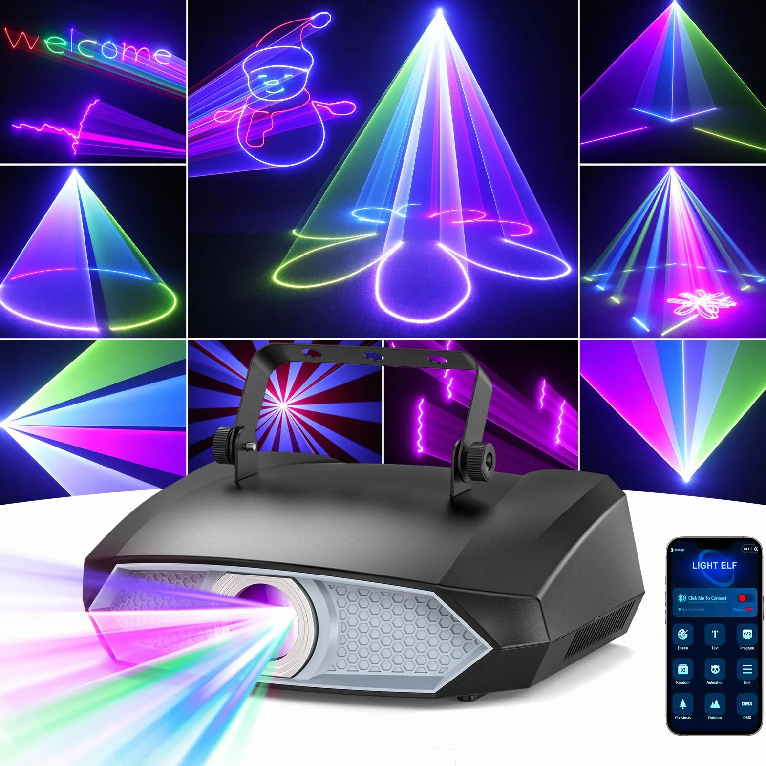 luce da festa, animazione 3D faidate luce da discoteca DJ con app Bluetooth, luce di animazione e DMX512, adatta per feste, club, bar, Halloween, Natale