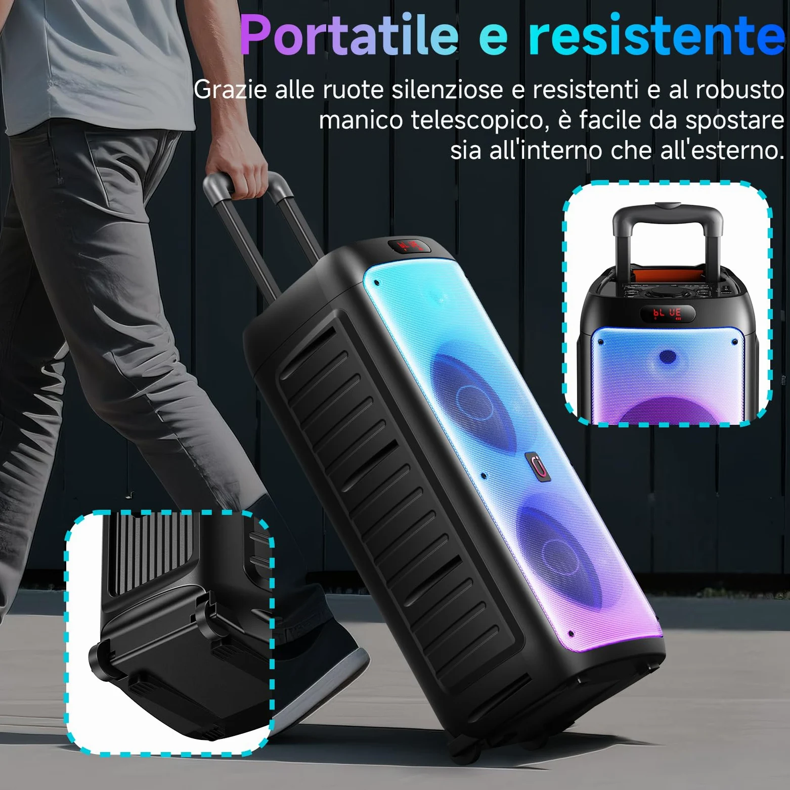 JYX Sistema Karaoke con 2 Microfoni Wireless, Altoparlante Karaoke Bluetooth Portatile Professionale con Luci LED, Ideale per Feste in Famiglia e Regali, Supporta USB/TF/AUX/MIC/TWS