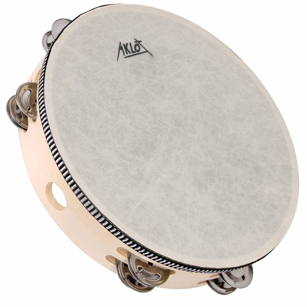 AKLOT 25cm tamburello tenuto 10 pollici in mano tamburello doppia fila campana di metallo Jingles faggio strumento musicale educativo a percussione di ballo e accompagnamento di canzoni