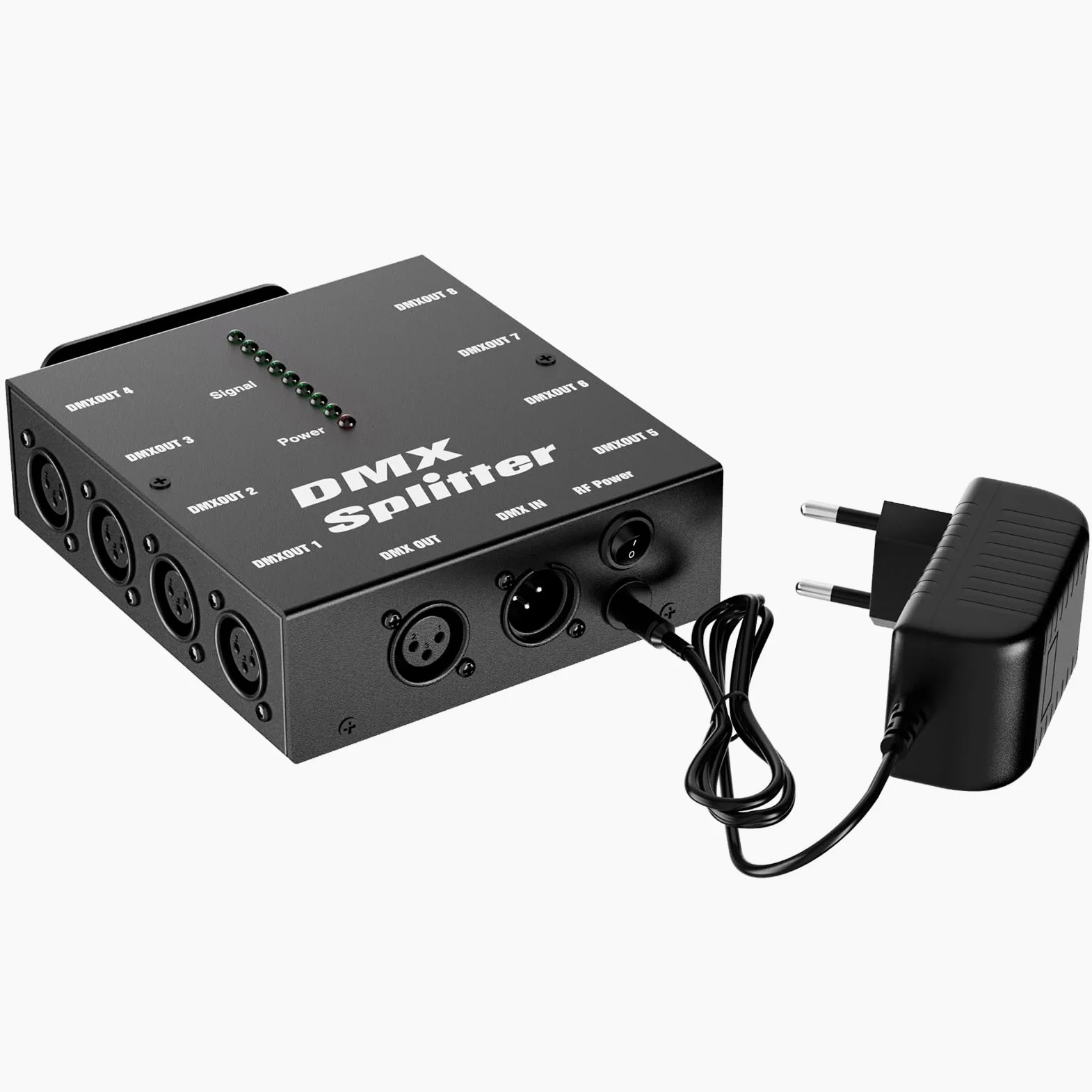 Splitter Ottico DMX, Amplificatore di Segnale DMX 512 con 1 Ingresso e 9 Uscite Indipendenti, compatibile con Lampada PAR Faro Mobile Luci di Scena, per Creare Spettacoli di Luci