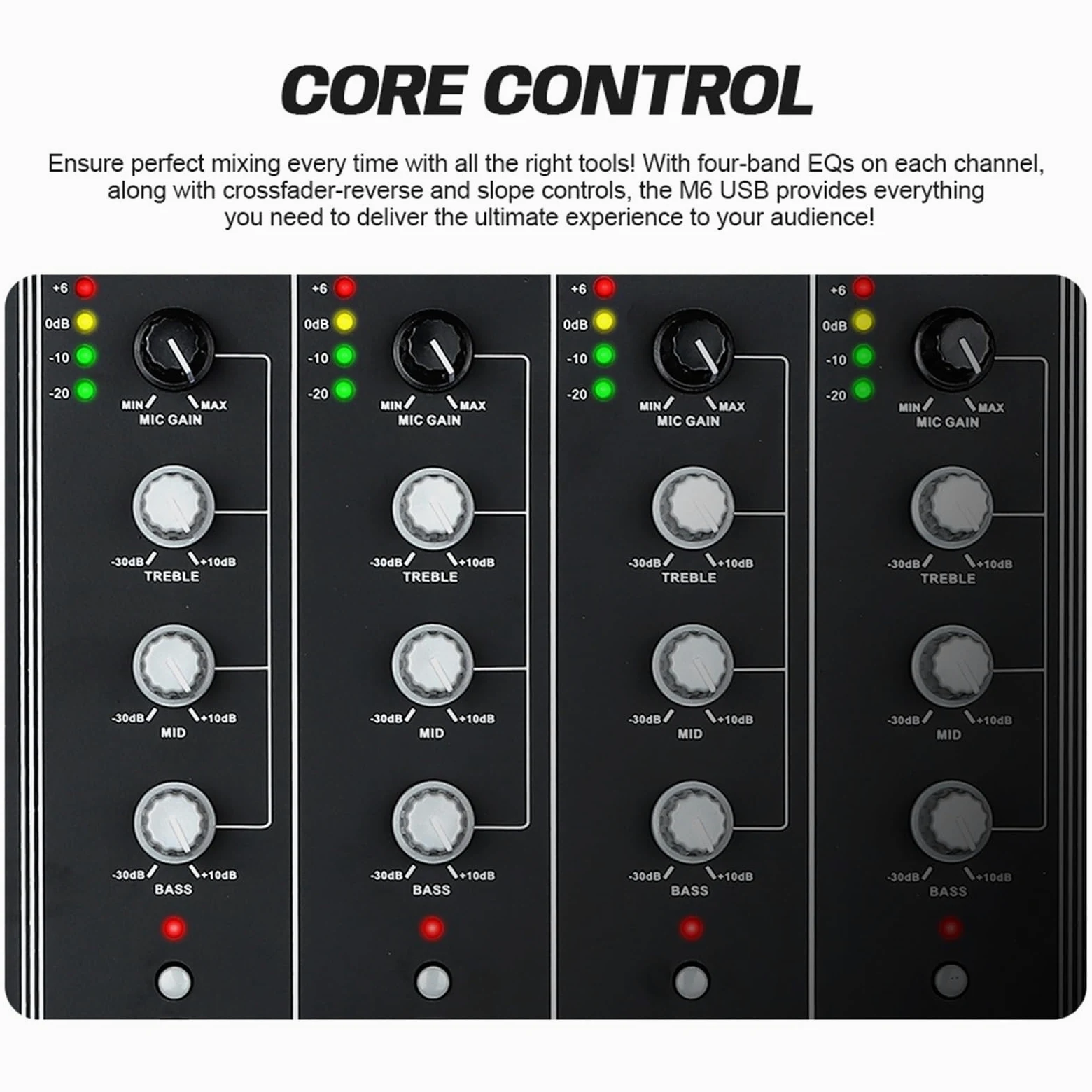 DJ Controller, Mixer DJ USB a 4 canali con interfaccia integrata, equalizzatore a 3 bande, ingresso fono e crossfader sostituibile for DJ Stage