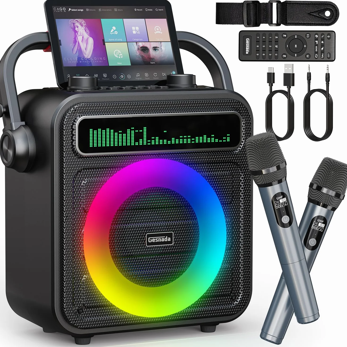 Karaoke con 2 Microfoni - Cassa Bluetooth Portatile e Potente, Karaoke Professionale Completo per Adulti con Supporto Bluetooth/TF/USB/AUX/TWS - Regalo Perfetto per Bambini, Famiglia e Amici
