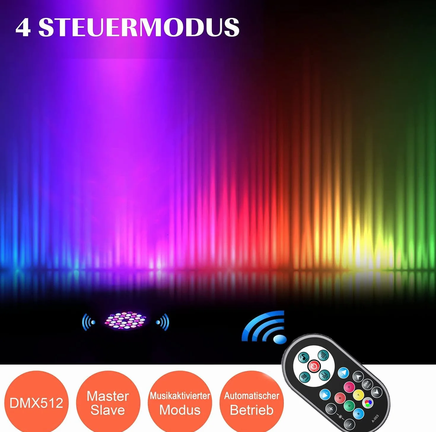 SEBRUANC 4PCS RGB Par LED con PVC Borsa, 36 LED 72W Fari Luci da Palco con Telecomando e Modalità Attivata dal Suono, Illuminazione Discoteca per Feste Bar Banda Halloween Natal