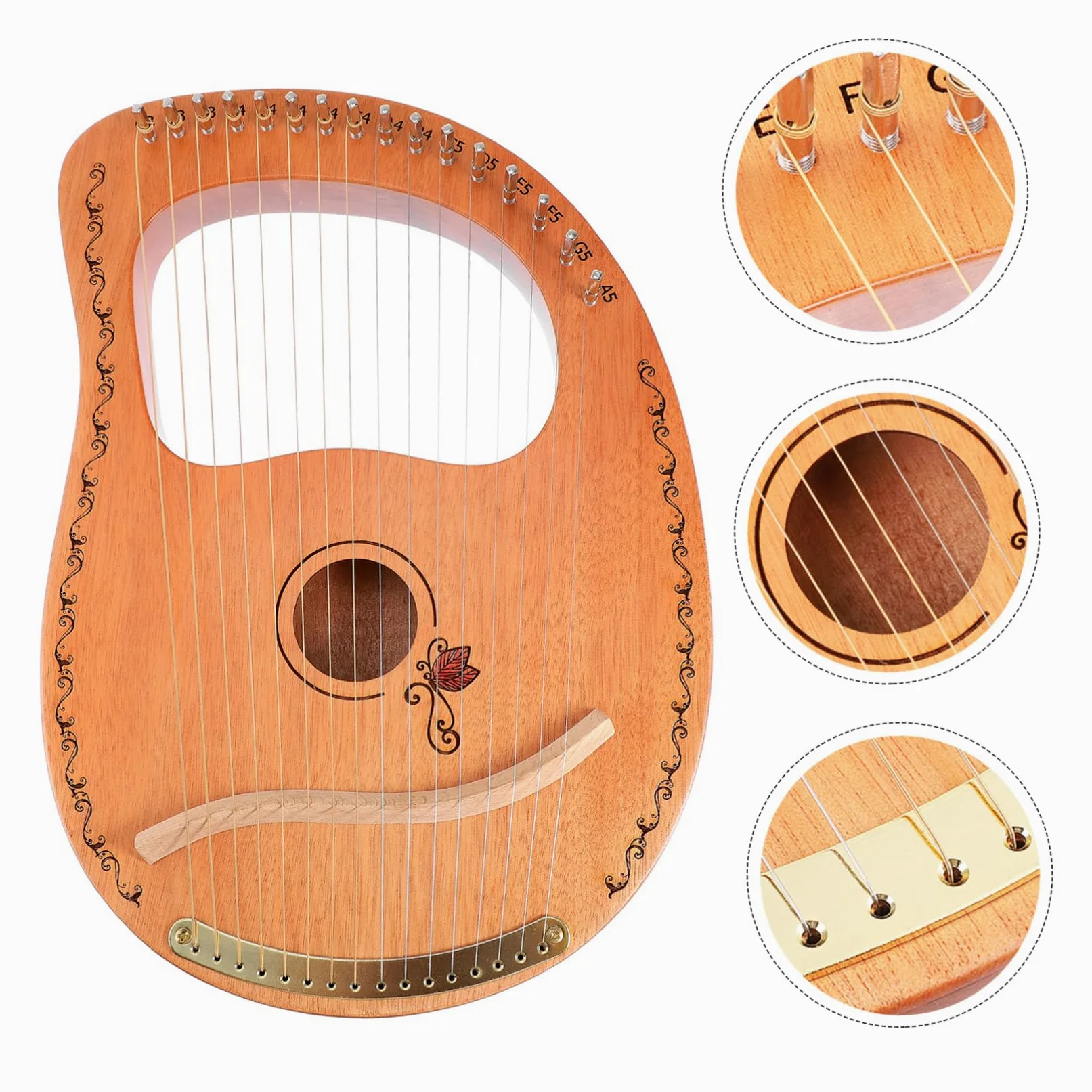 Toyvian Arpa Lira in Legno a 16 Corde Corde Arrotondate Per Presa Confortevole, Strumento Musicale Artigianale Dal Suono Meraviglioso, Come Regalo e Per Appassionati Di Musica