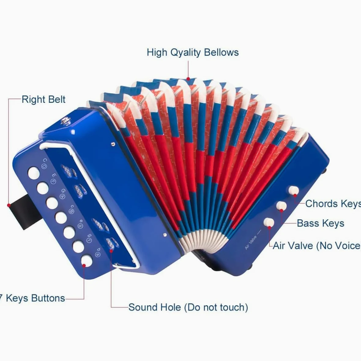 Fisarmonica,Fisarmonica per Bambini,Fisarmonica Adulti,Entry Level Organetto 7 Tasti e 3 Bassi,Con Cinghie Regolabili,Adatto a Studenti, Bambini, Adulti Principianti,Può Essere Utilizzato Come Regalo