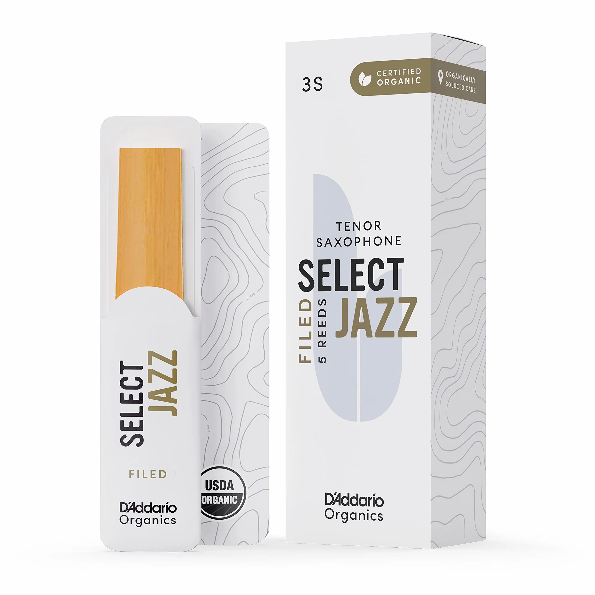 D'Addario Organic Select Jazz Filed Tenor Ance per Sassofono - Ance per Sax - La prima e unica Ancia Biologica - 3 Morbido, 5 Pacchetto
