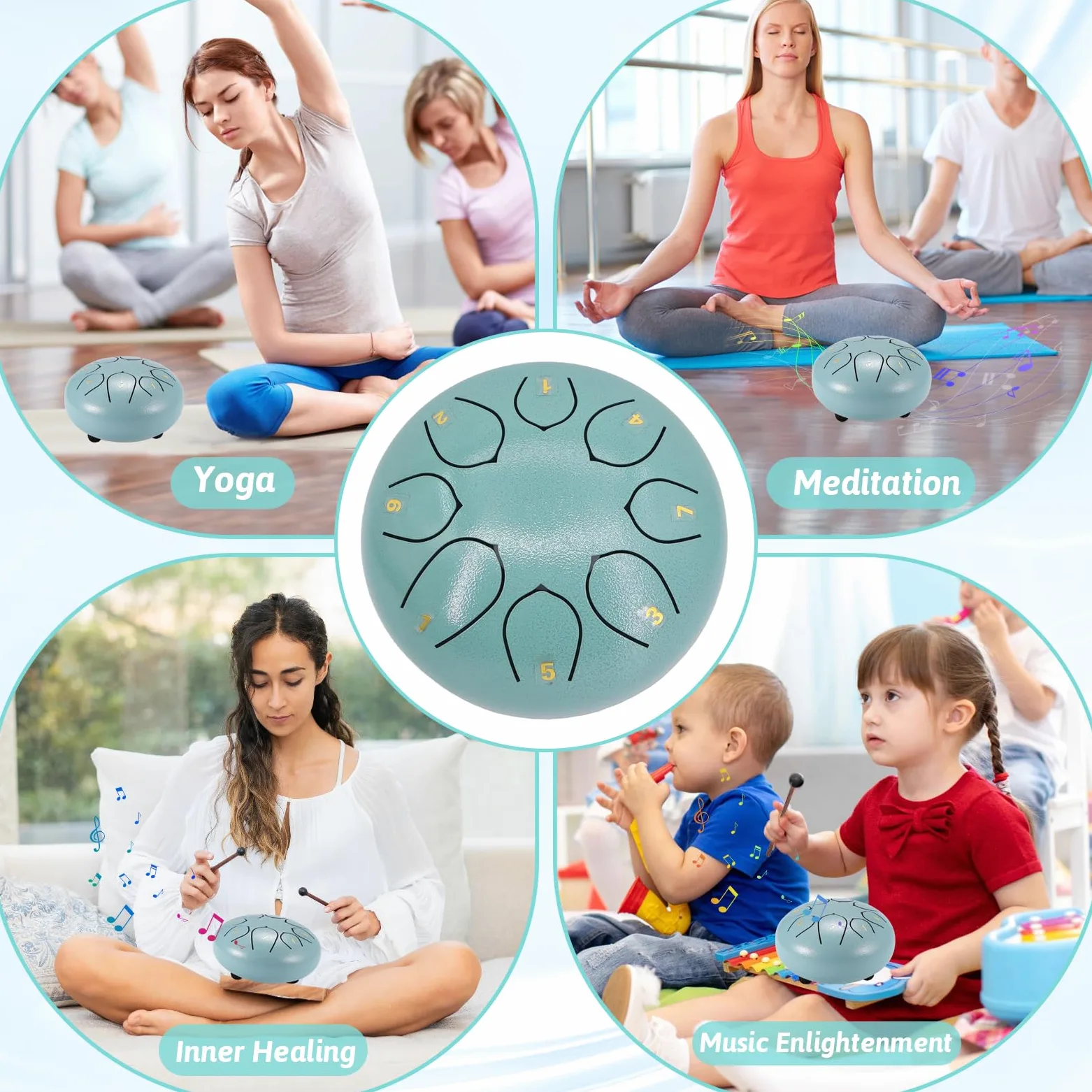 Steel Tongue Rain Drum 6 Pollici 8 Note Tamburo Pioggia Outdoor Handpan Drum Strumento Pioggia Musica Tamburo Per Educazione Musicale Intrattenimento Meditazione Yoga Zen Regali Blu Schiuma
