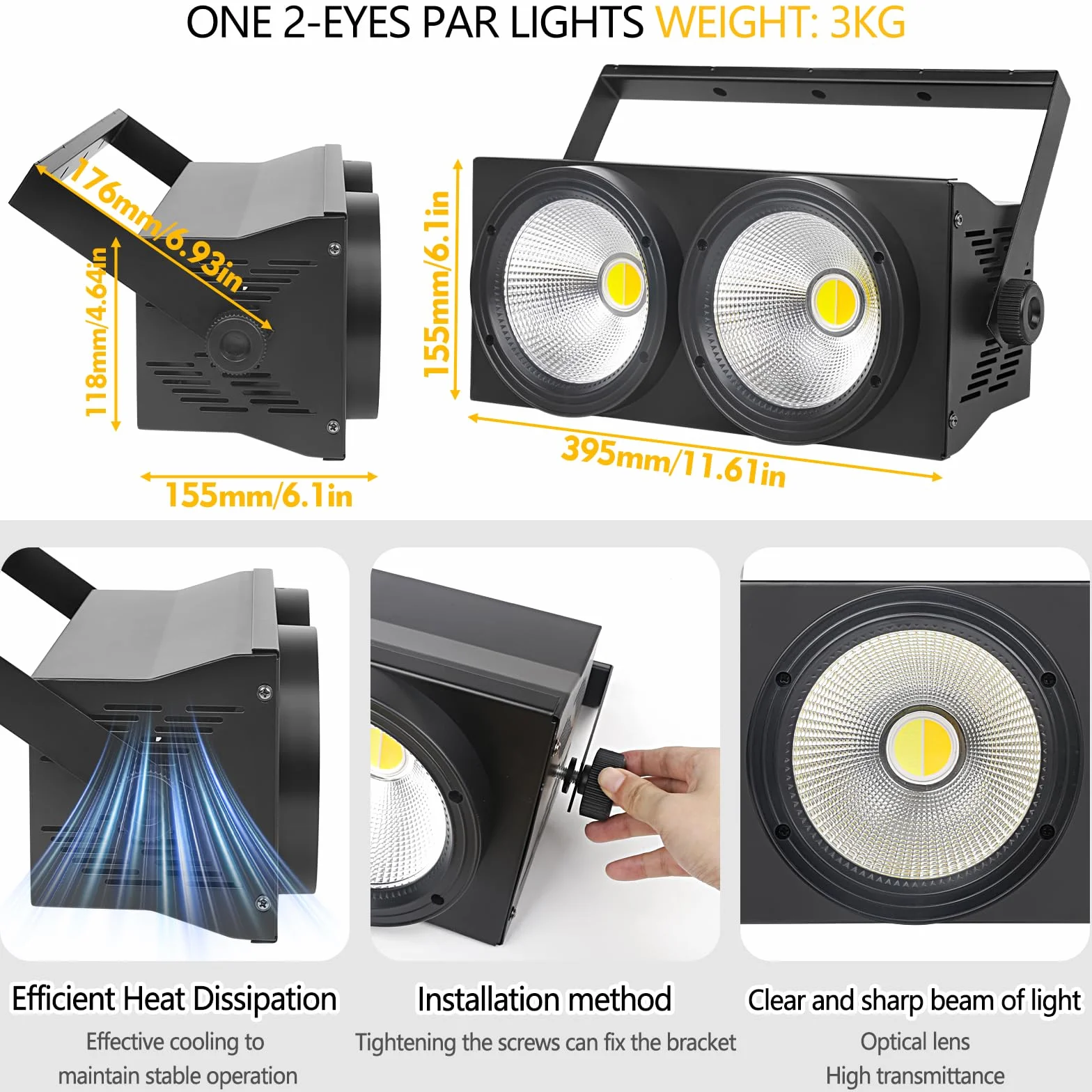 WECAN 200 W LED cieco PAR, luce LED a 2 occhi, luce bianca calda, controllo DMX, stroboscopio COB attivato dal rumore per teatro, chiesa e eventi DJ (confezione da 2)