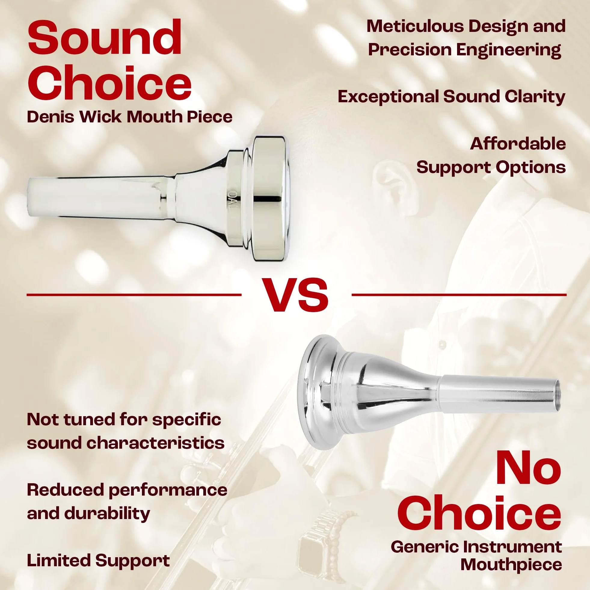 DENIS WICK – DW5880-4.5AL Bocchino Trombone Classic Silver Plated, Large Shank, Tono Scuro Profondo, Facilità Registro Acuto, Costruzione Professionale