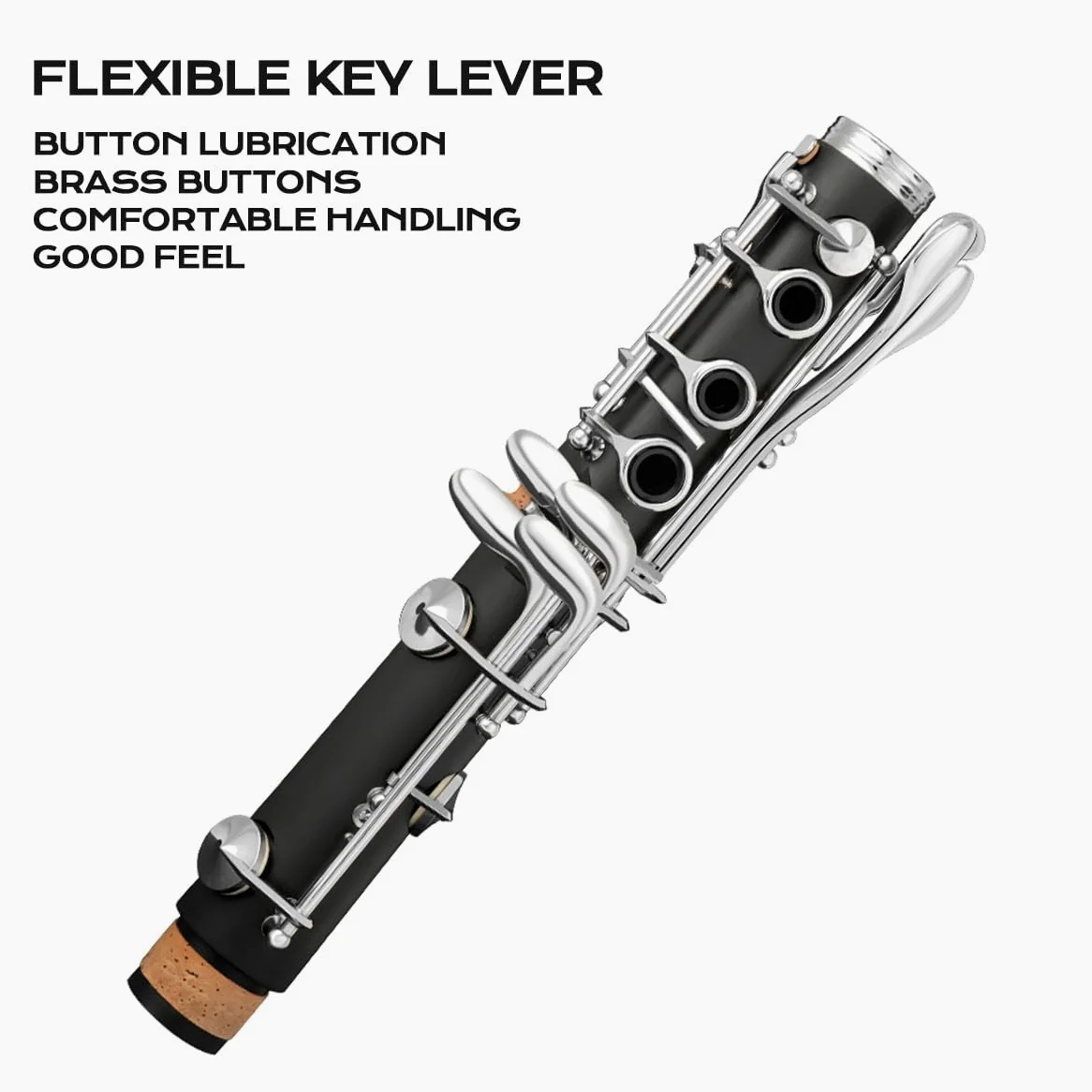 Clarinetto torero in Sib (per principianti e professionisti), ebano con tasti in ottone bianco, viene fornito con 2 corpi, 3 canne, guanti bianchi, custodia rigida e kit di pulizia, modello DHG-100.