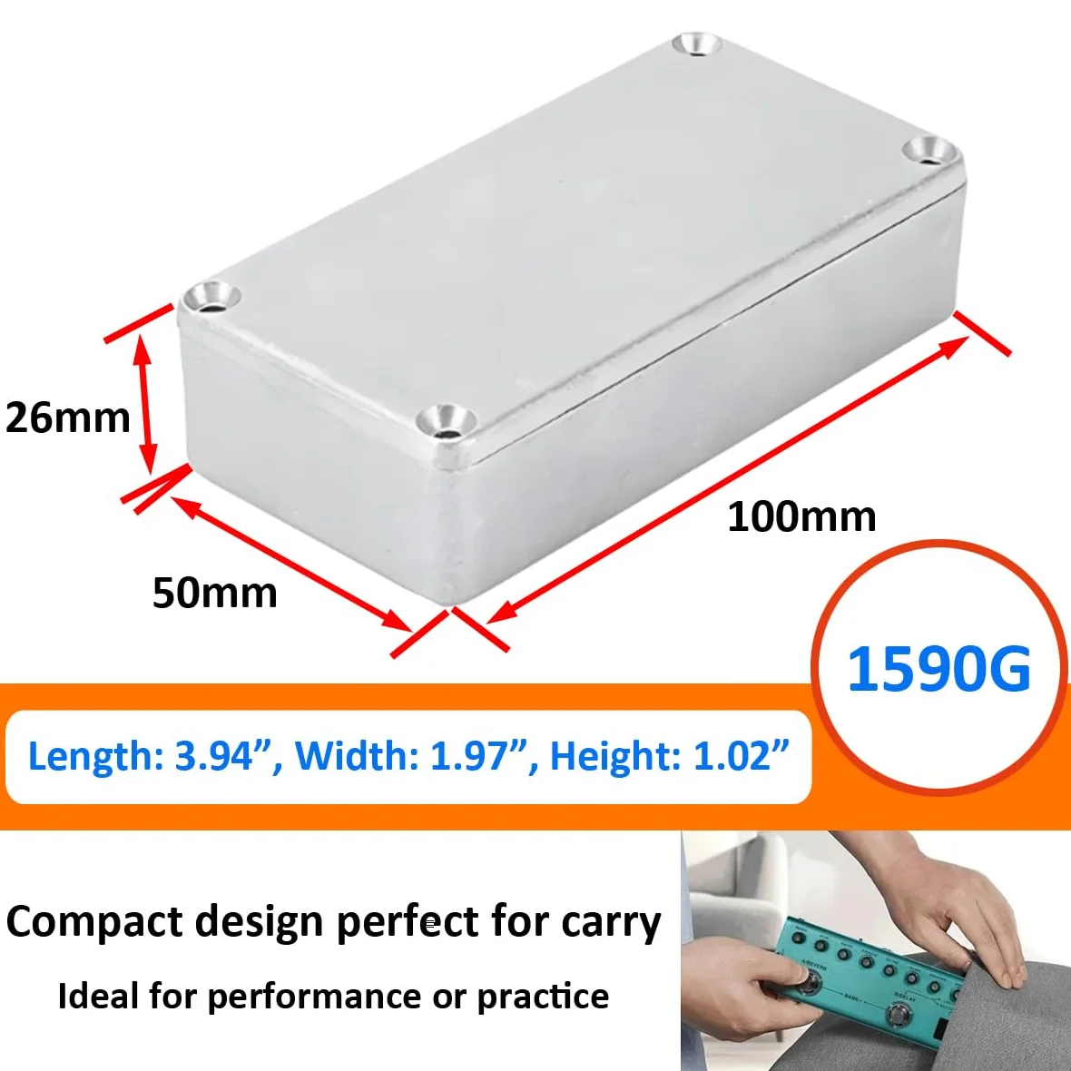 2 Pezzi 1590G Custodia per Pedale Effetto Chitarra Scatola Metallo Stomp Alluminio Pressofuso Progetti Elettronico Case Cassa Pedali Effetti Contenitore 100mmx50mmx26mm