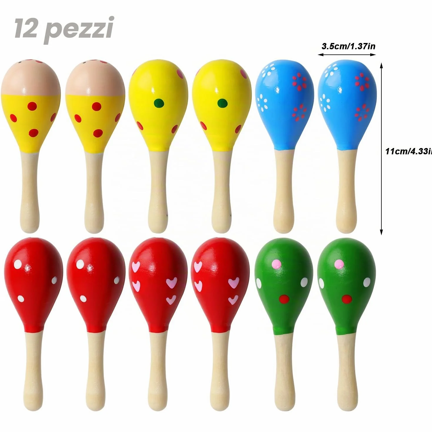 12 Pezzi Maracas Strumento Musicale, 12cm Maracas in Legno per Bambini, Mini Maracas Legno, Shaker Strumenti Musicali per Bambini Adulti