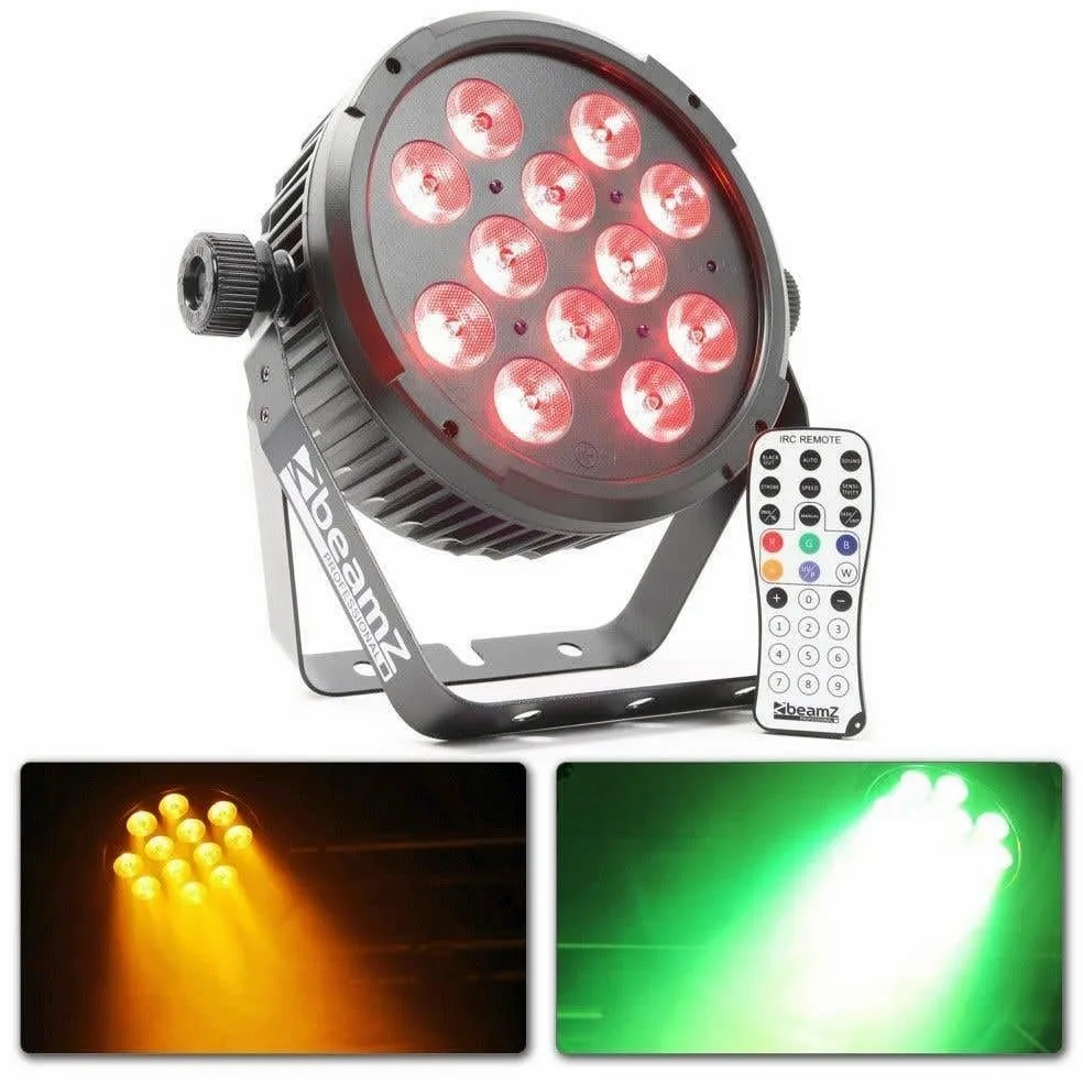 beamZ BT310 FlatPAR Effetto Luce 4-in-1 LED Disco Discoteca (12 x 8 Watt, RGBAW-UV, 4 o 8 canali DMX e stand-alone, Telecomando-IR, sensibilità regolabile, velocità impostabile)