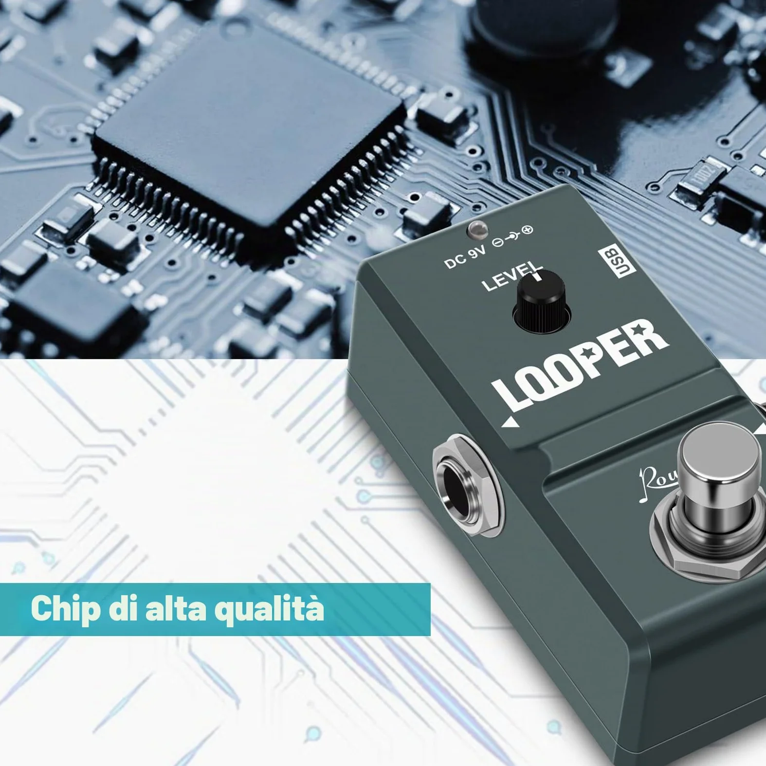 Rowin Tiny Looper LN-332 - Pedale per chitarra, con cavo USB, 10 minuti di registrazione, Loop Station, sovraincisioni Illimitate, per Chitarra Elettrica e Basso