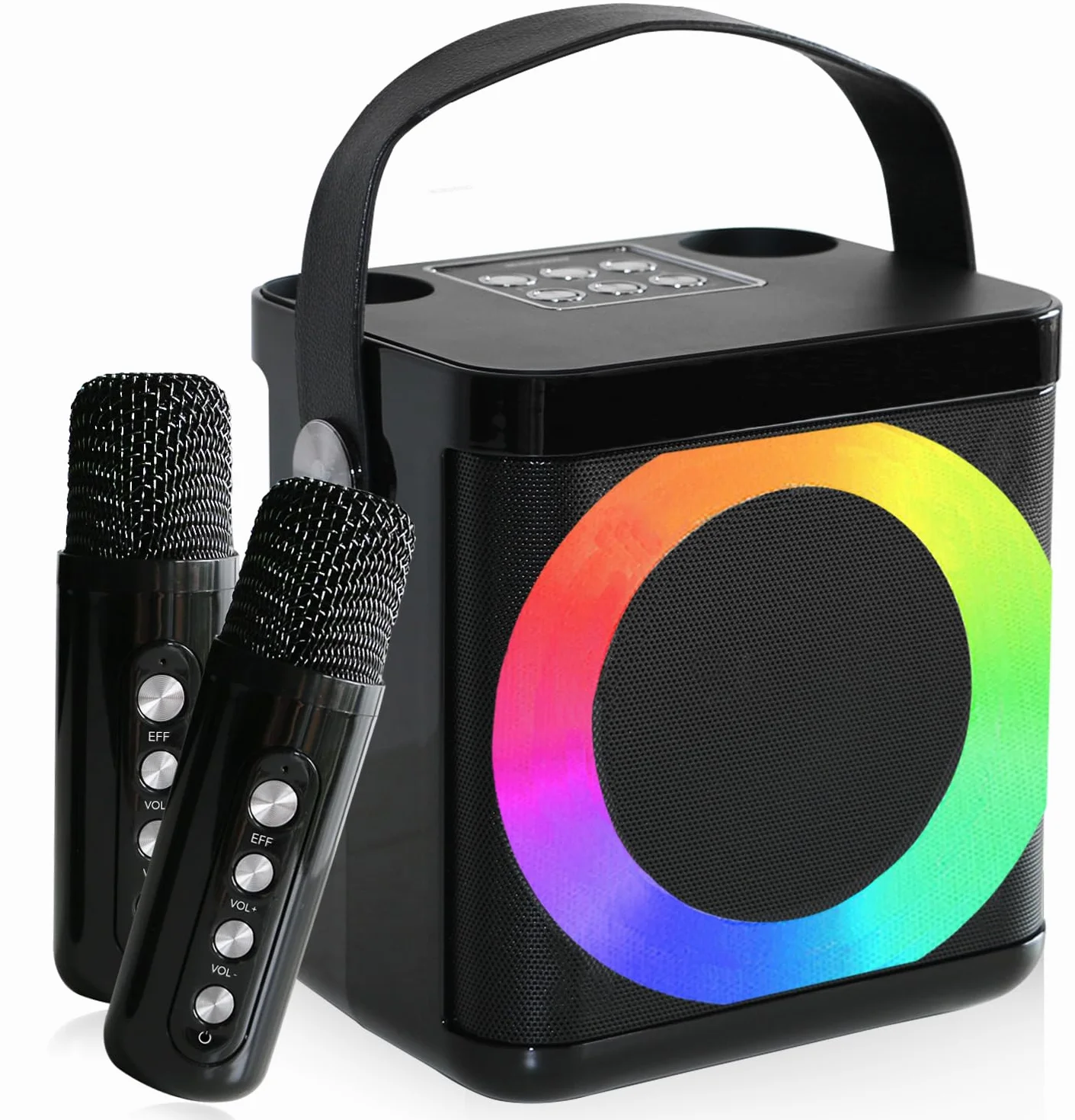 Macchina per karaoke, impianto karaoke con 2 microfoni, scatola per karaoke, con microfono, set per karaoke con LED per bambini e adulti, perfetto per feste, compleanni e riunioni di famiglia