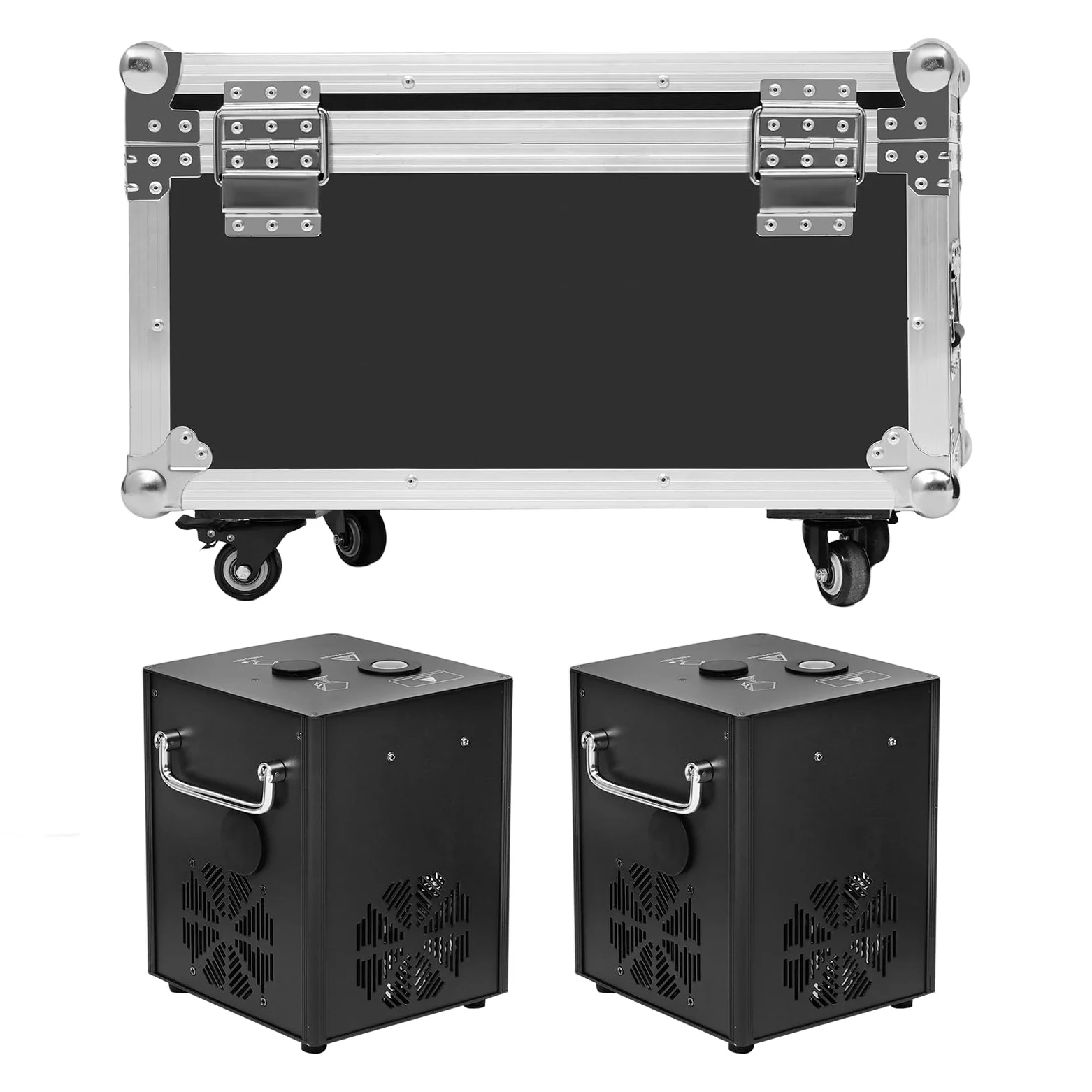Set di 2 macchine pirotecniche con valigetta, 750 W, fuochi d'artificio freddi, DMX512 e telecomando, macchina da palcoscenico regolabile in altezza per matrimoni, feste, DJ, concerti, colore nero