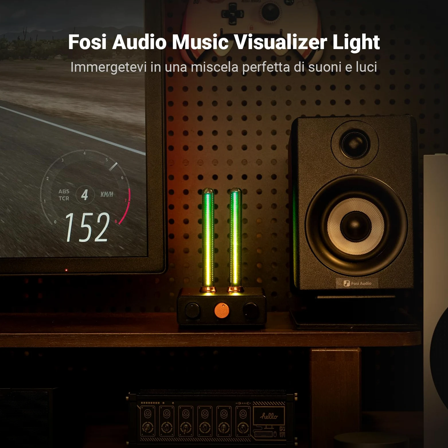 Fosi Audio Music Visualizer, Analizzatore di Spettro del Suono, Luce Ambientale RGB a Tubo d'epoca, Misuratore di Volume del Microfono per il Sistema Stereo, con Regolazione della Sensibilità