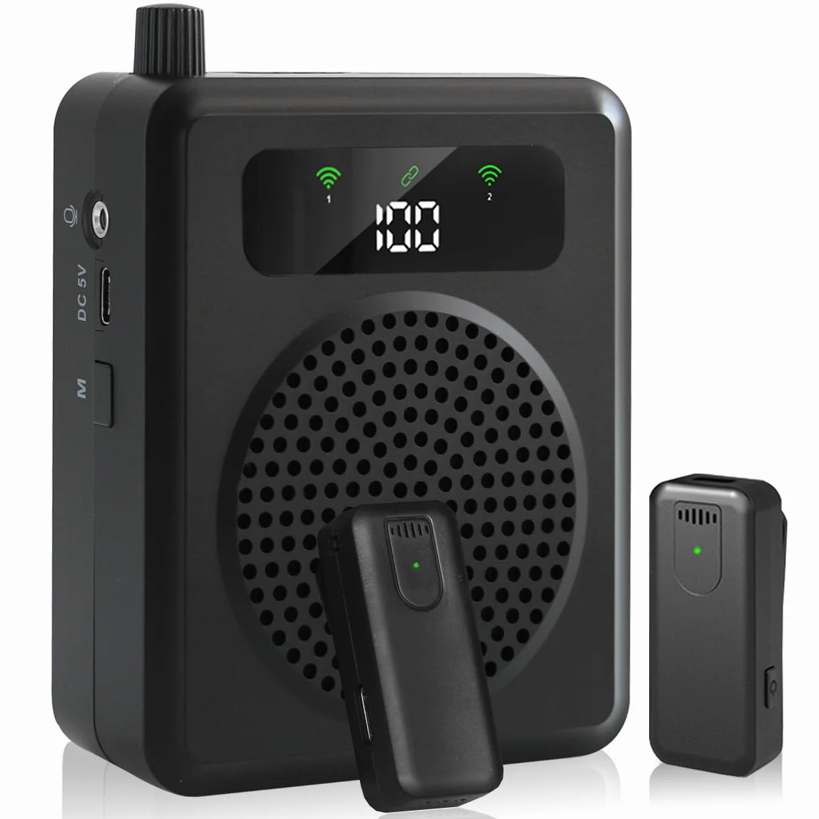 Amplificatore vocale portatile con microfono lavalier, clip on microfono con altoparlante, amplificatore vocale wireless con microfonos per insegnanti in classe, riunioni e all'aperto (Nero)