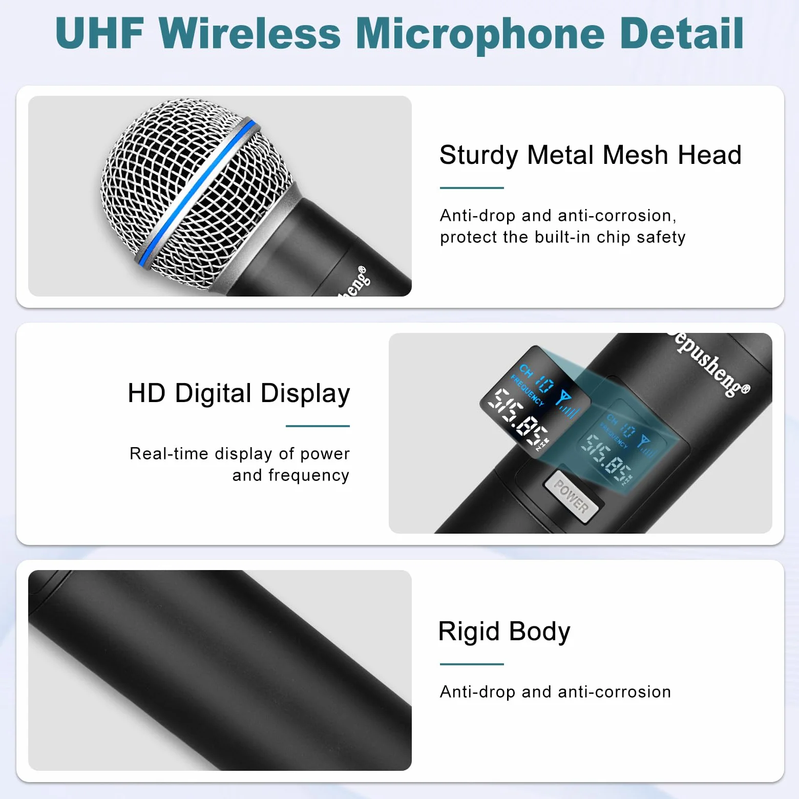 Depusheng Sistema di microfono karaoke wireless duale, set di microfono dinamico con ricevitore ricaricabile per canto, festa, DJ, matrimonio