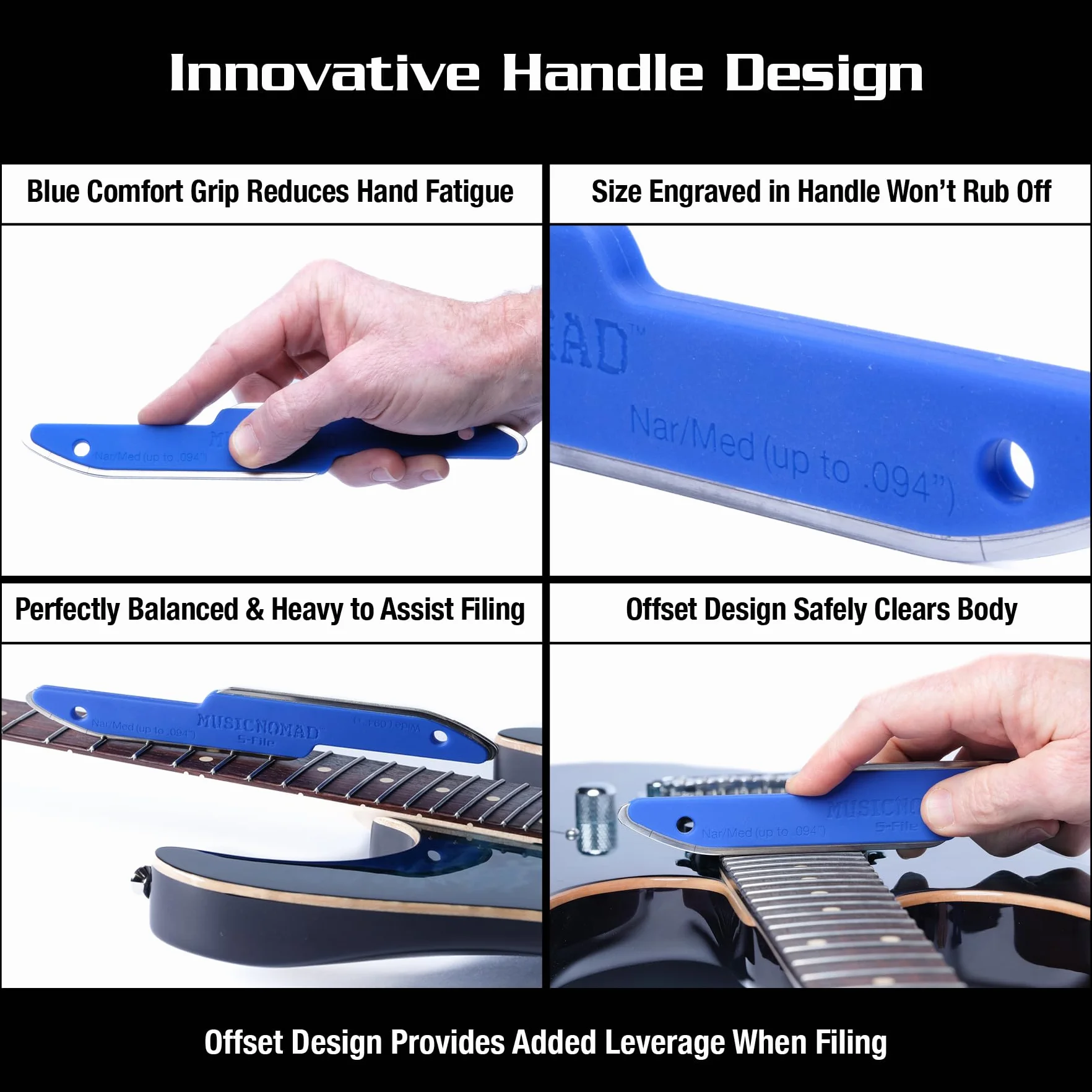 MusicNomad Safe Zone, MN850, Lima per coronare i tasti della chitarra con rivestimento diamantato e strumento liutaio, lima S
