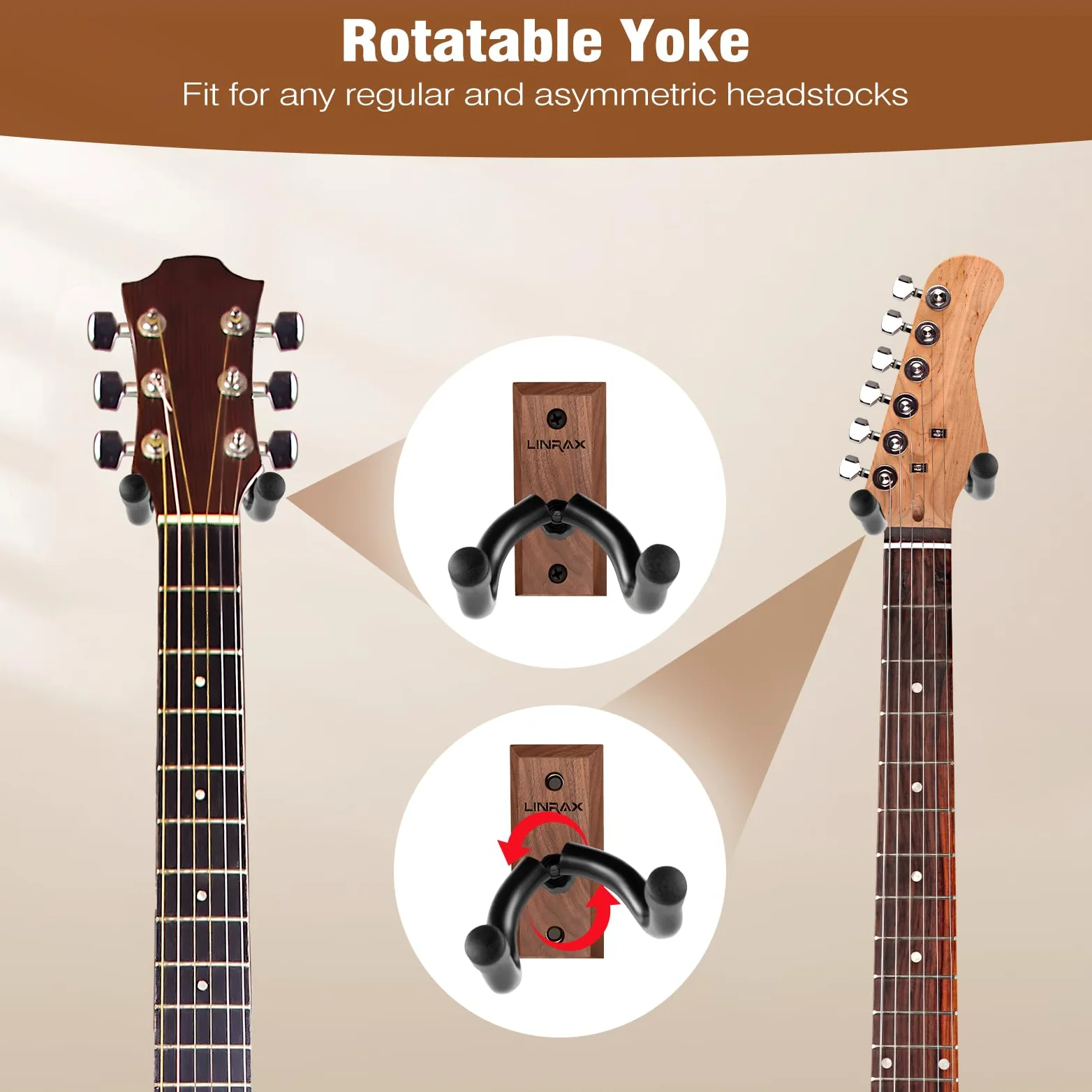 GH1 Supporto da Parete per Chitarra, 2 Pezzi, Gancio Chitarra in Noce Nero con Viti, Porta Chitarra da Muro per Chitarra Acustica Elettrica Basso Banjo Mandolino, Appendi Chitarra da Muro