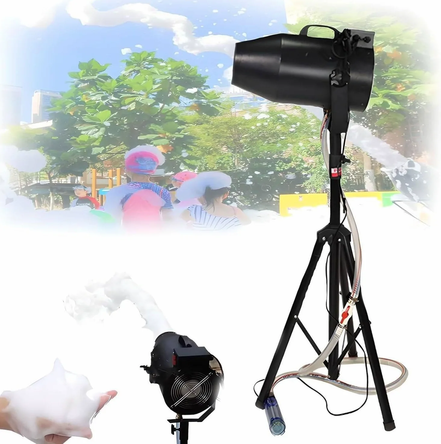 Macchina Schiuma Grandi Dimensioni, Party Macchina Schiuma, Macchina Produzione Schiuma, Distanza 6-10m, Sistemas Anti-Ostruzione, Telaio In Acciaio Inossidabile, Giardino, Piscina, Interni Black