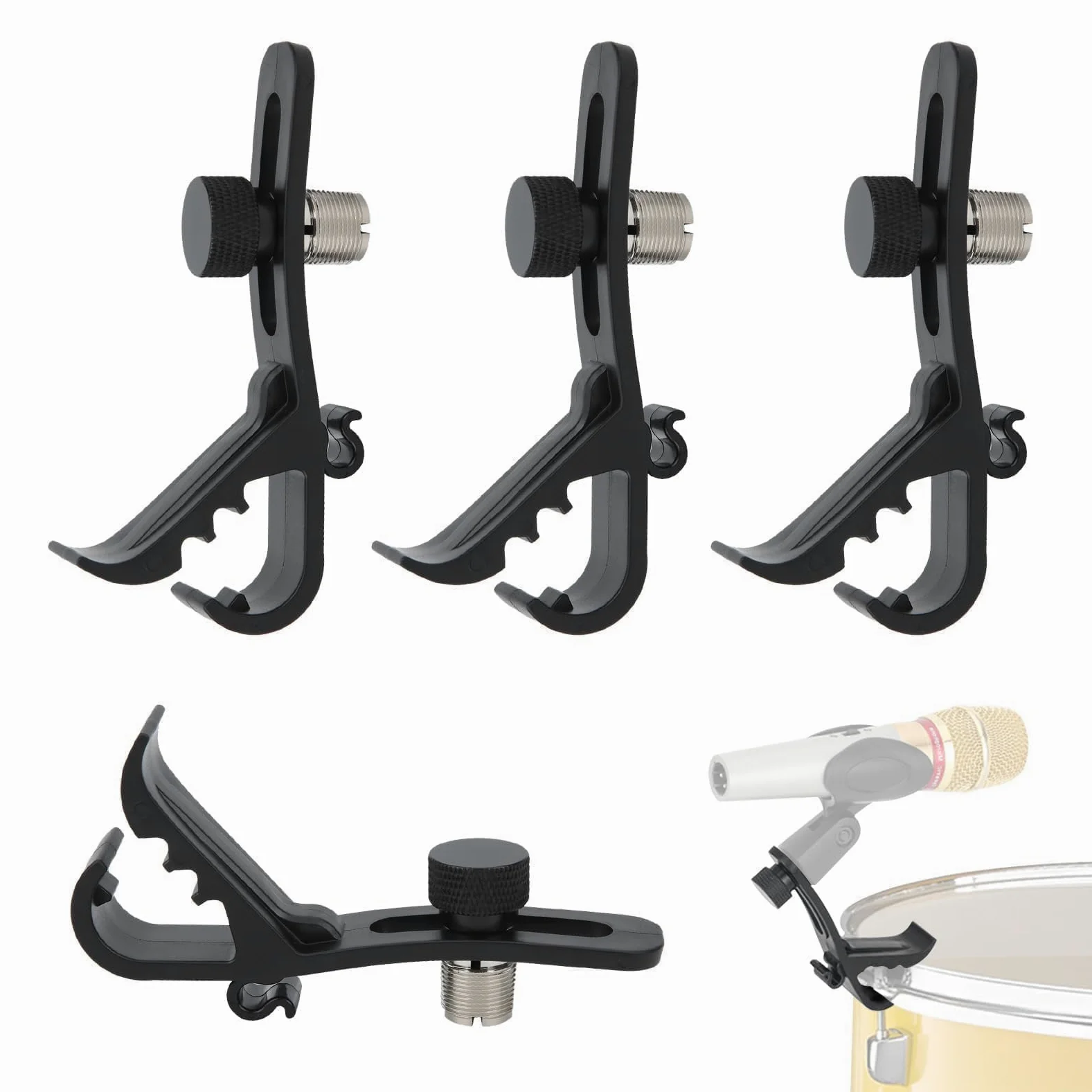 Drum Microphone Clip, 4Pcs Clip per Batteria per Microfono a Tamburo Morsetti Supporto per Tamburo per Microfono Antiurto Accessori per Microfoni per Bordo Tamburo