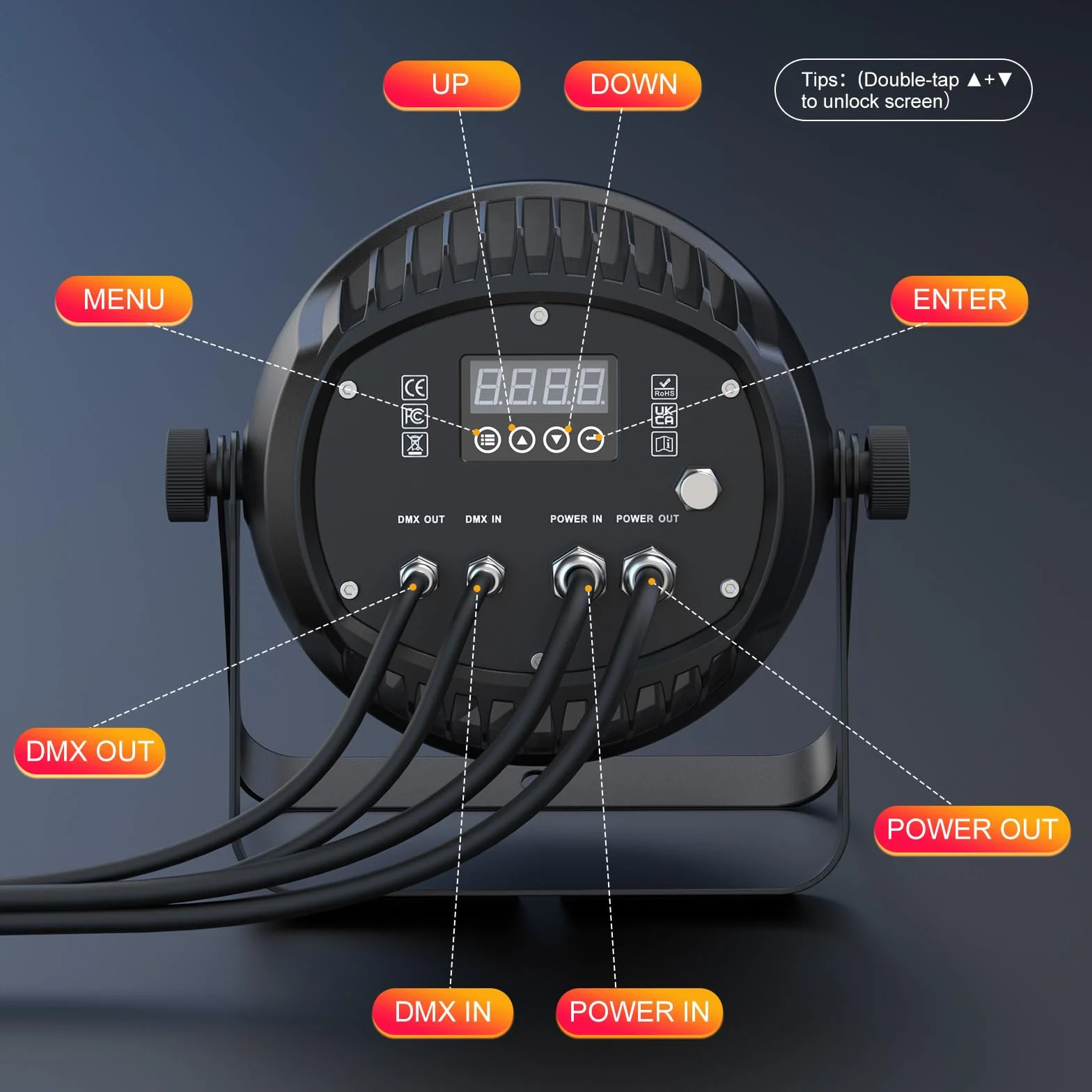 Par LED Impermeabile IP65 300W, 4 Pezzi Floodlight RGBW, Compatibile D-MX512 – Ideale per Feste e Concerti all'Aperto, Anche in Caso di Pioggia