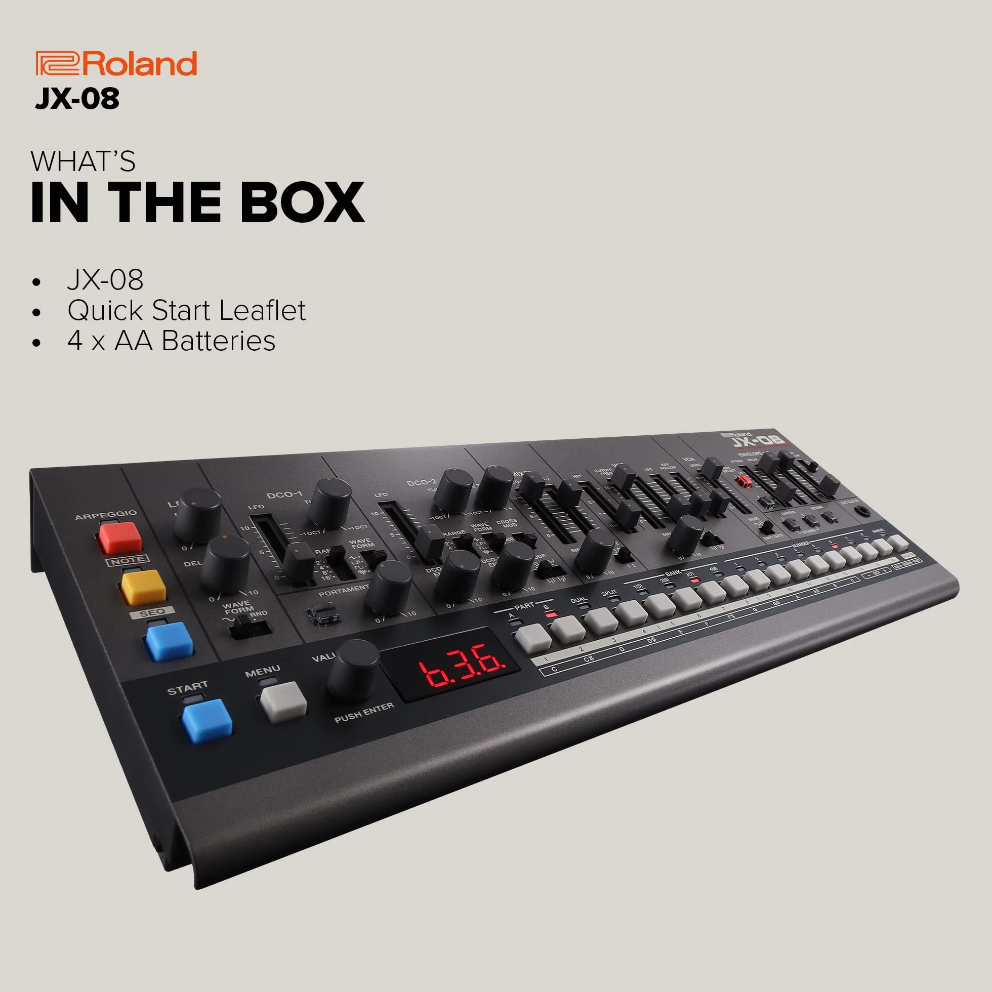 Roland JX-08 Modulo Sonoro Sintetizzatore Boutique – Riedizione Moderna e Compatta del Leggendario Roland JX-8P del 1985 con Nuovi Effetti, Sequencer Polifonico e Molto Altro – Leggero, Portatile