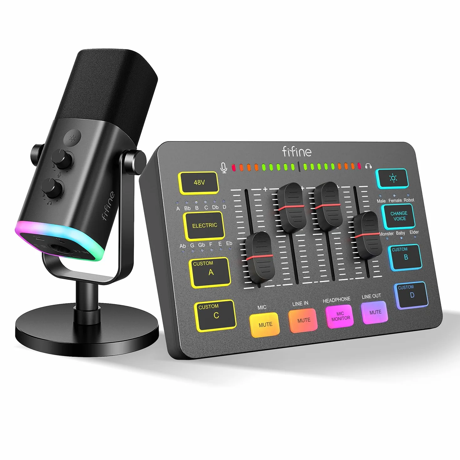 FIFINE XLR Streaming Microfono Dinamico per Podcasting, Mixer Audio PC con Interfaccia XLR (AM8 + SC3)