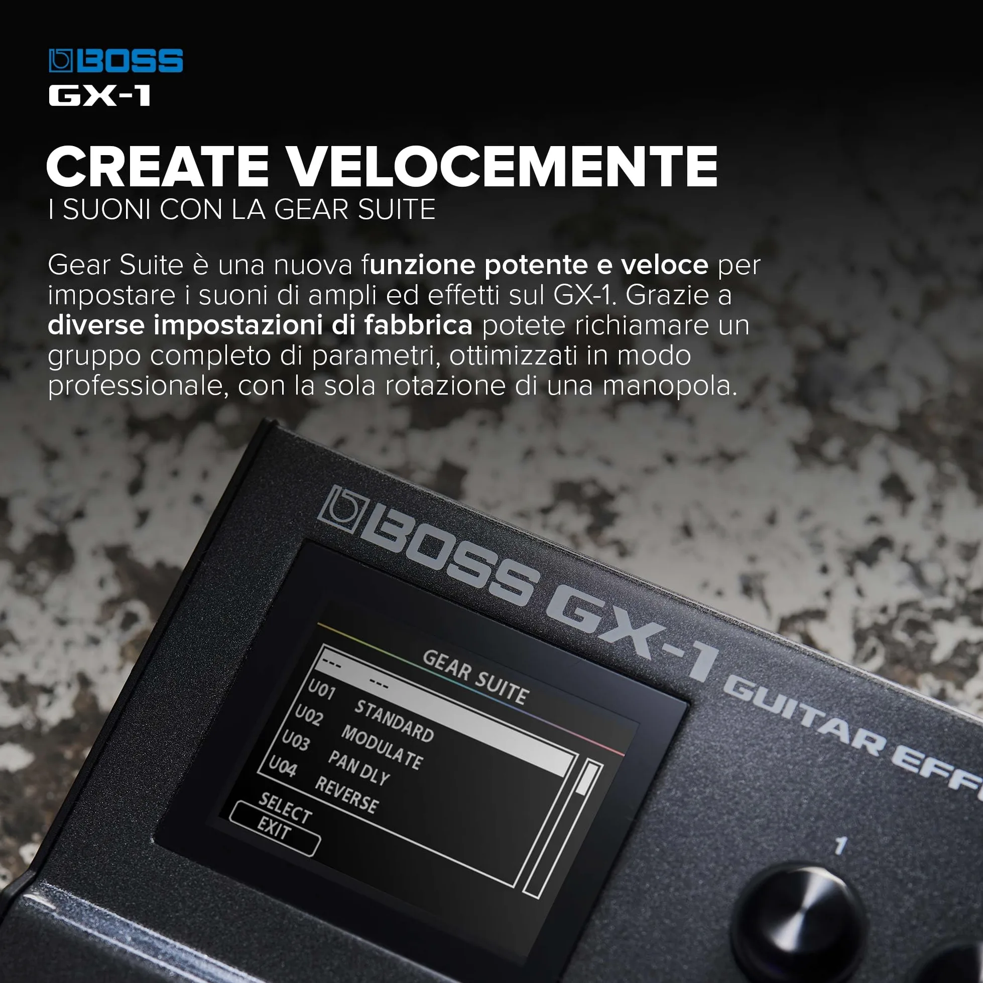 BOSS GX-1 | Processore di effetti per chitarra ultra-portatile | Ricco di ampli ed effetti iconici | Generatore sonoro AIRD di alta qualità | Ideale per i chitarristi principianti
