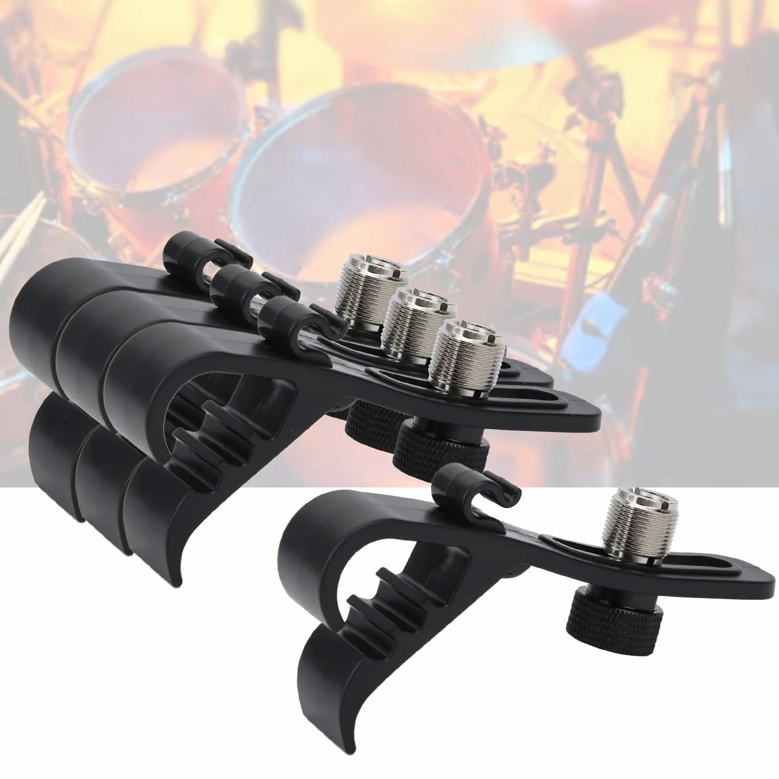 Clip Microfono per Batteria, Supporto Regolabile con Morsetto Antiurto per Tamburo e Strumenti Musicali, Montaggio Semplice, Set da 4 Pezzi, Fissaggio Durevole e Robusto per Batteristi e Musicisti